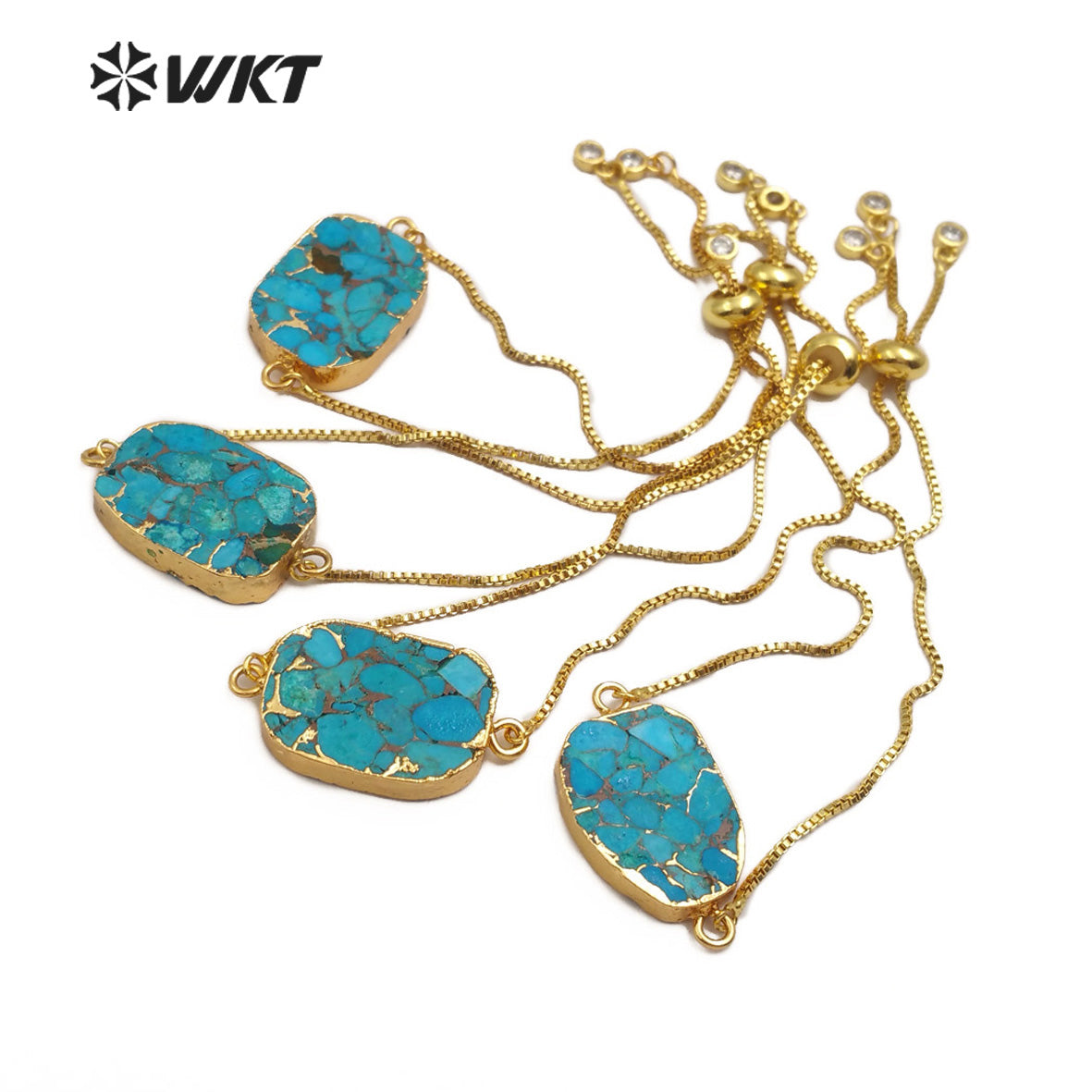 WT-B472 Natural Blue Vein Turquoises Bracelet Rectangle Shape Stones Women Bracelet Jewelry Adjustable Bracelet
