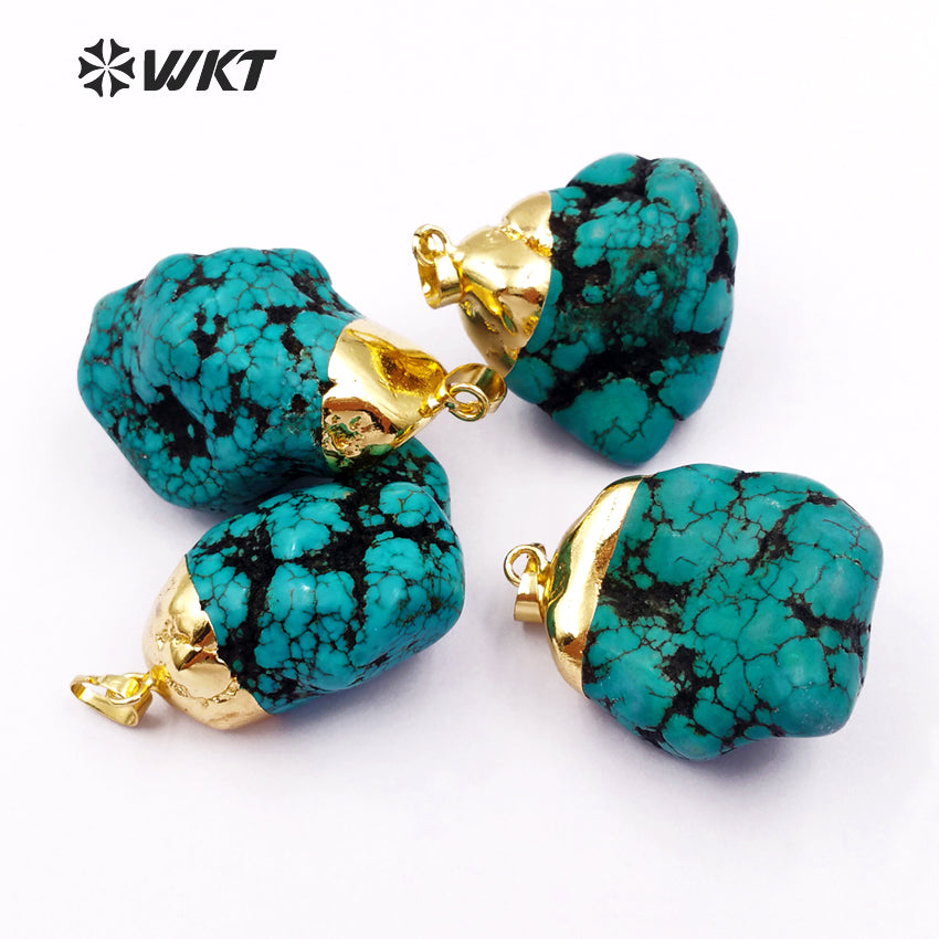 WT-P246 Natural Blue Turquoise Pendants, Gold Plated Nugget Pendants Fashion Jewelry As a Gift for Party