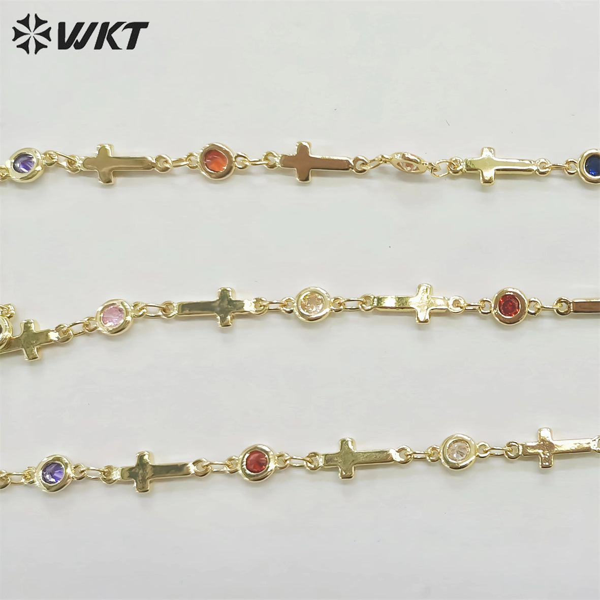 WT-RBC214 Fashion Gold Plated Resist Tarnishable Colorful Cubic Zircon Women DIY Chain Charming Necklace Chain for Sunglass