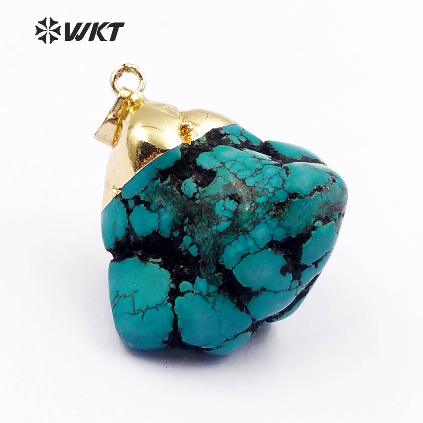 WT-P246 Natural Blue Turquoise Pendants, Gold Plated Nugget Pendants Fashion Jewelry As a Gift for Party