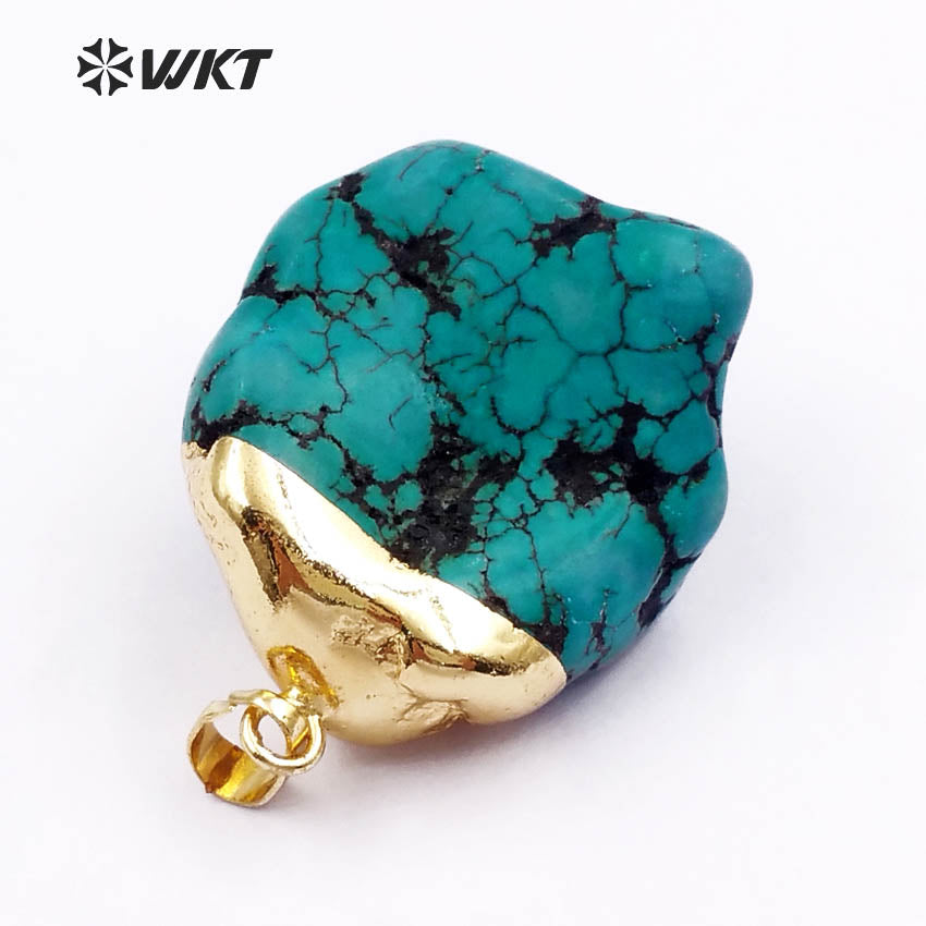 WT-P246 Natural Blue Turquoise Pendants, Gold Plated Nugget Pendants Fashion Jewelry As a Gift for Party