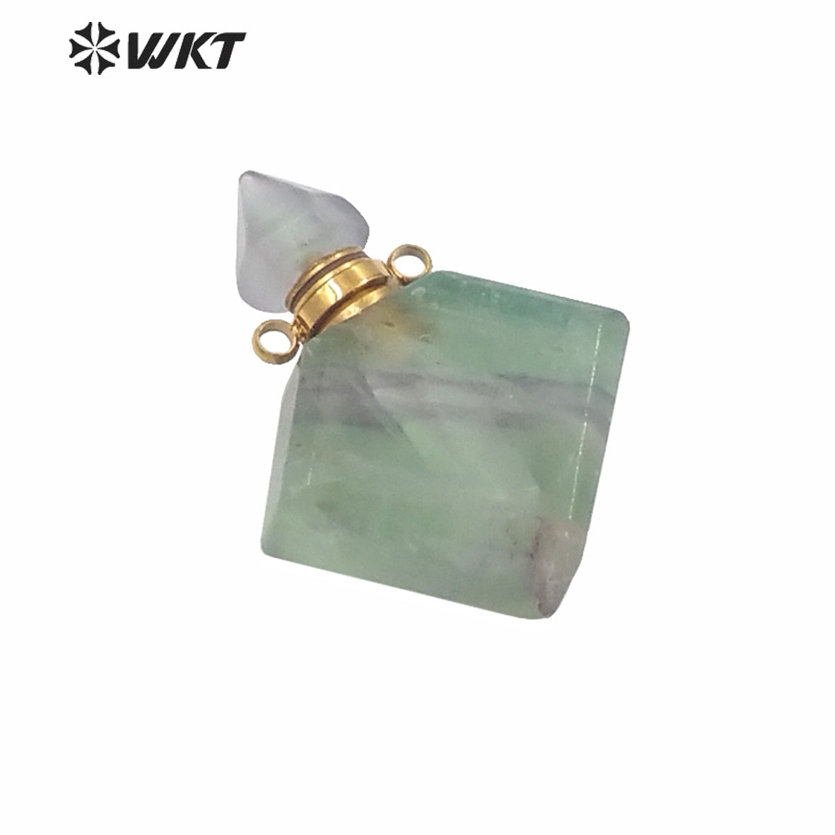 WT-P1575 Wholesale Rhombus Shape Natural Stone Essence Oil Bottle Pendant Gold Stainless Steel Components Stone Perfume Bottle