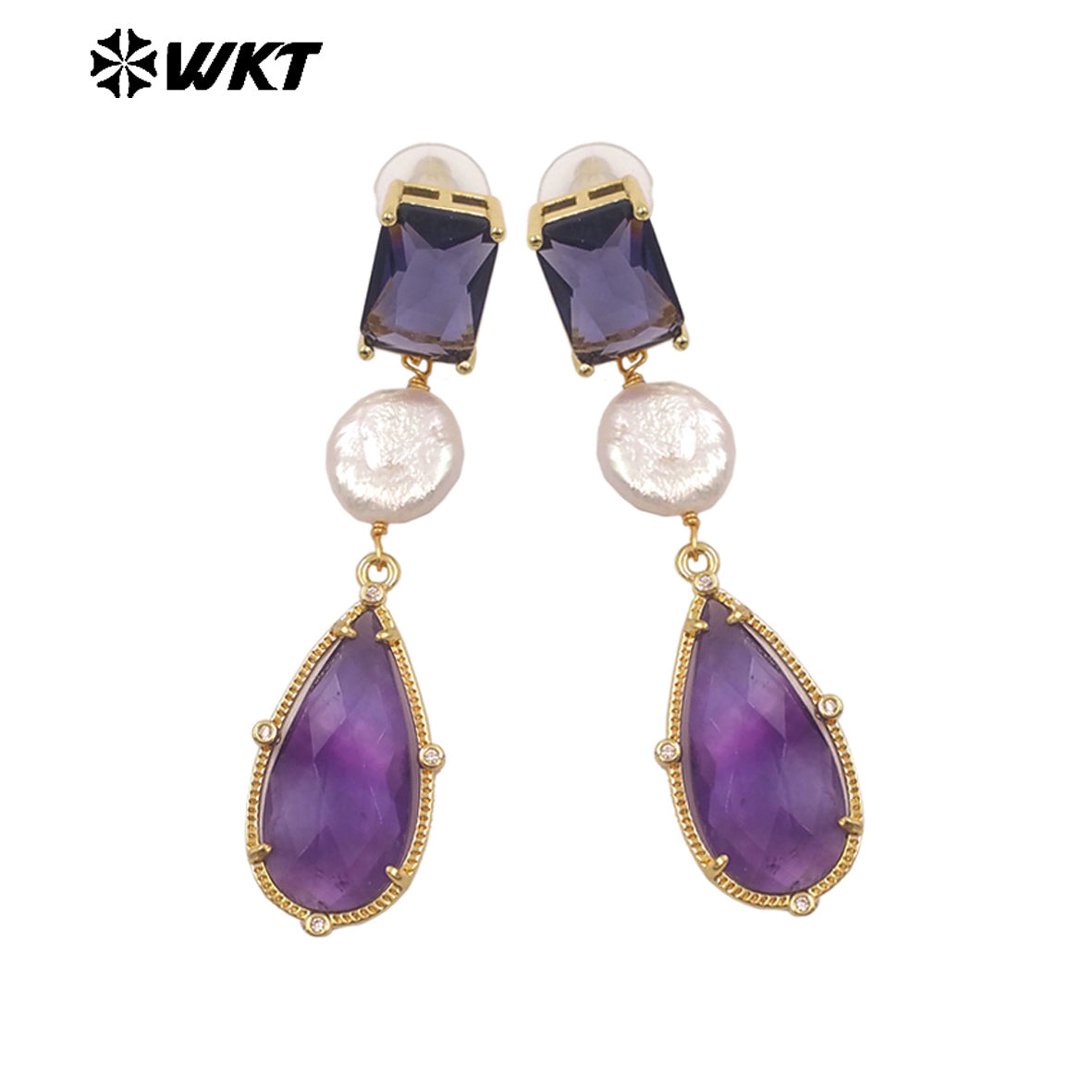 ME121 Wholesale Gold Plated Women Gemstones Earrings Jewelry Natural Amazonite Stone WaterBDrop Shape Romantic Ladies Gift
