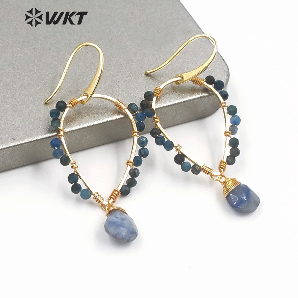 WT-E693 Amazing Wire Wrapped Natural Gemstone Drop Charming Earrings Unique Handmade Tiny Beads Earrings for Friend Gift