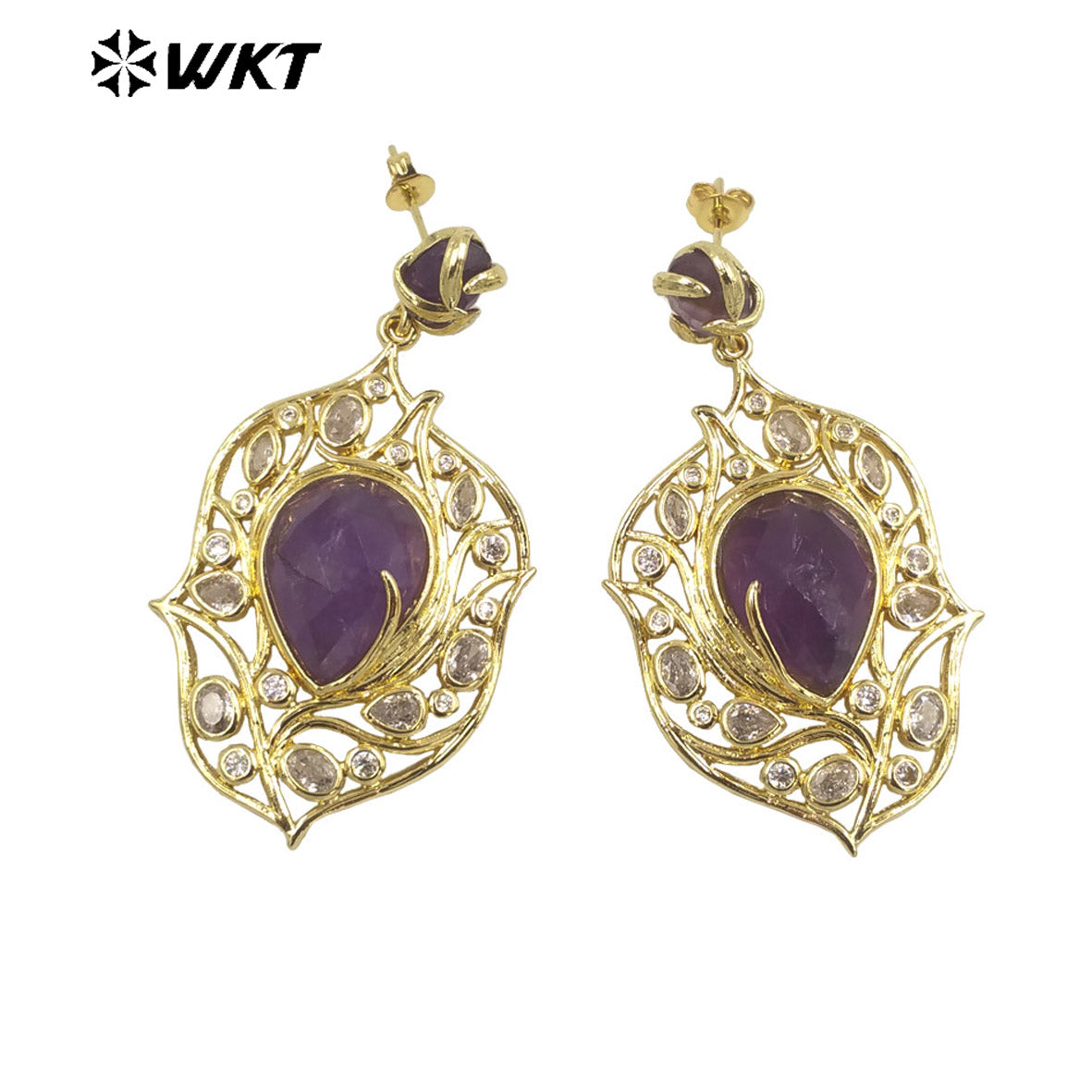 WT-ME090 Wholesale Fashion 18k Real Gold Plated Resist Tarnishable Gemstone Women Earrings for Vacation Earrings Studs