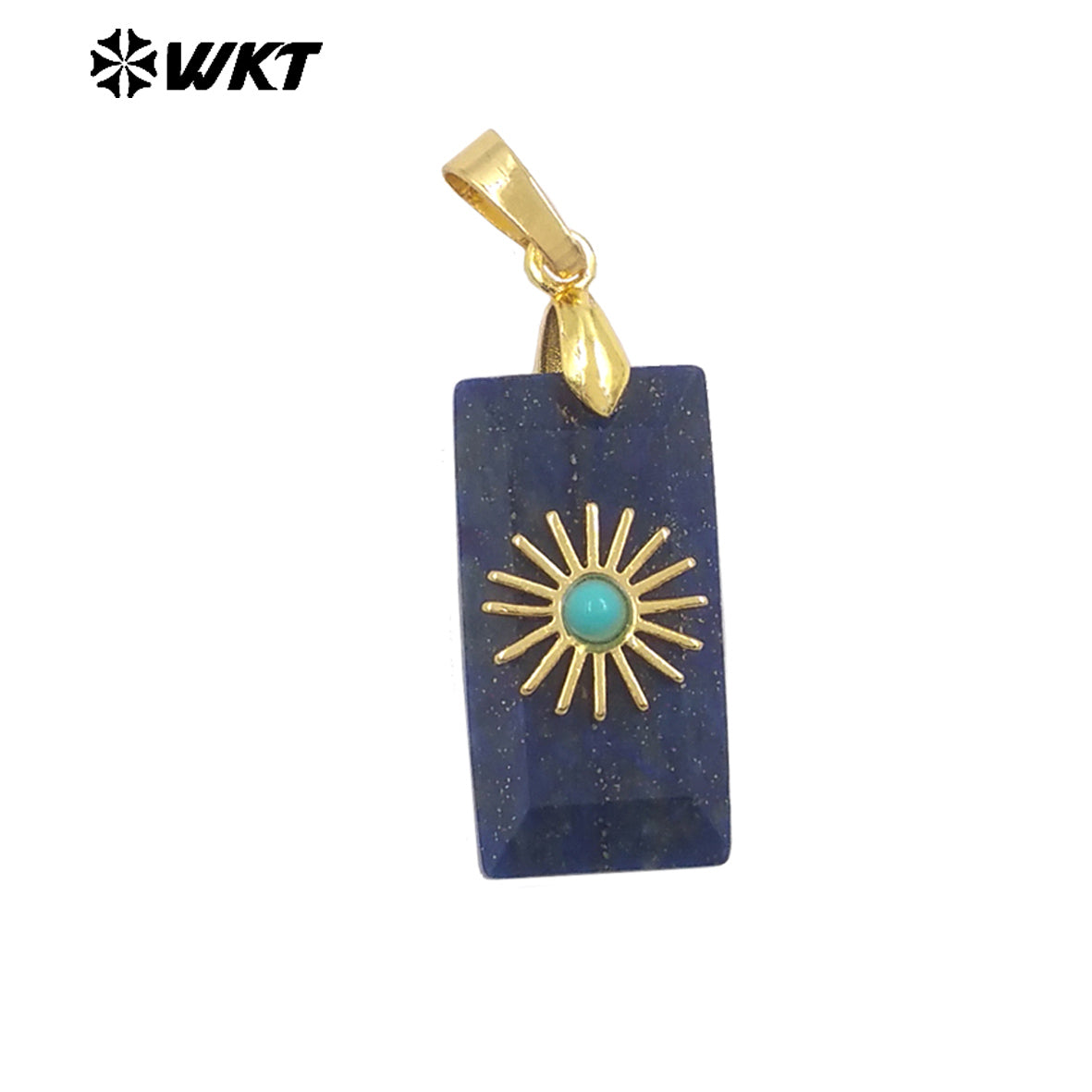 WT-P2011 Fashion Popular Natural Gemstones Gold Plated Set In Little Rectangle Stone Pendant For Necklace Handmade Charms
