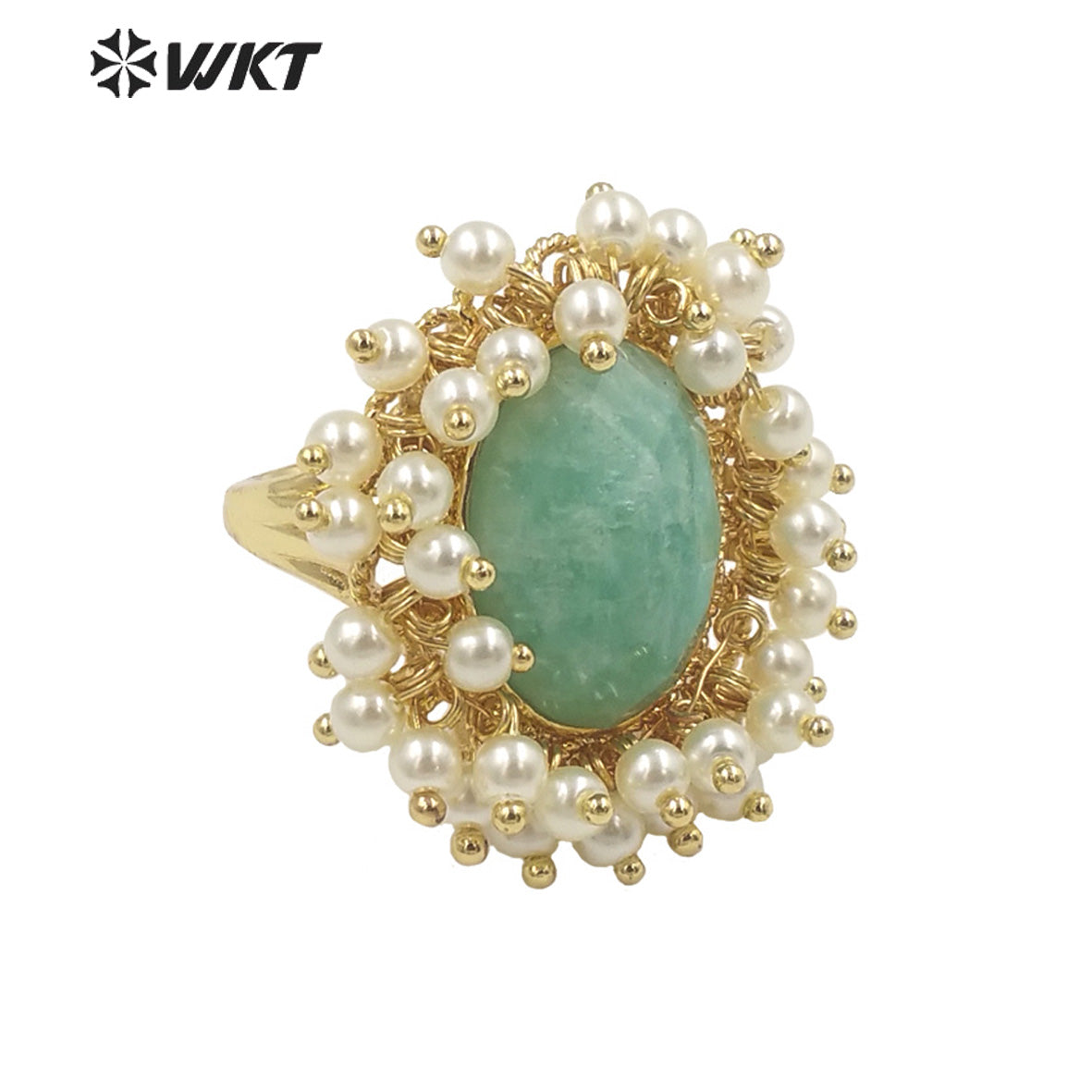 WT-MPR071 Gorgeous Trendy Fashion Natural Pearl and Gemstone Ring 18k Gold Plating for Women Lucky Unique Design Ring