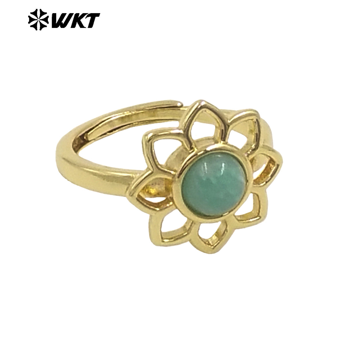 WT-R535 Elegant Gold Plated Resist Tarnishable Lotus Flower Stone Ring for Lady Daily Wear or Gift for Friend Jewelry
