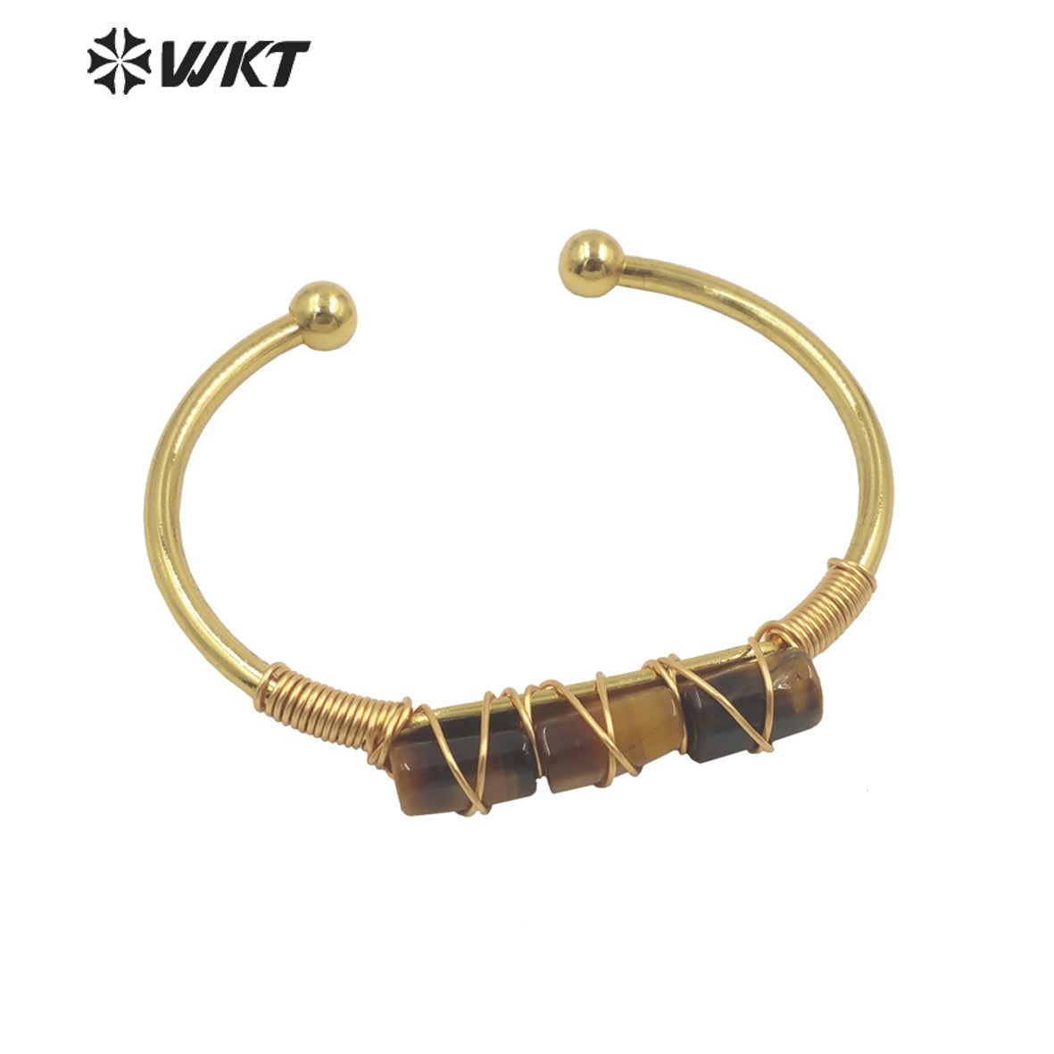 WT-B615 Wholesale New Women Handmade Wire Wrapped Natural Gemstone Cuff Bangle in Open Size Boho Stone Bangle for Friends