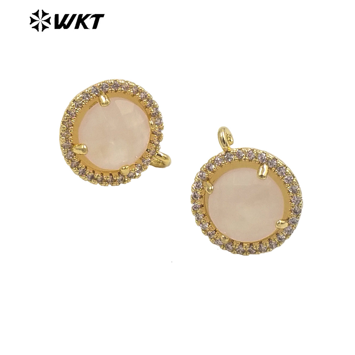 WT-JFE82 WKT Elegant 10mm Round 18k Gold Plated Claw Setting Stone Earring Hoops for DIY Making Fashion Gemstone Studs Findings