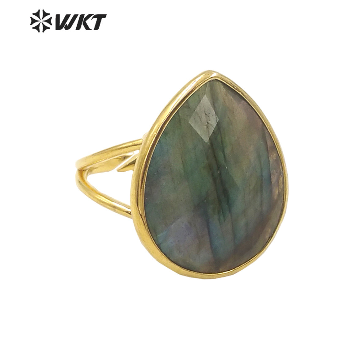 WT-R505 Gorgeous Big Drop Stone Amazonite Tiger Eye and Labradorite 18K Gold Plated Gemstone Women Birthday Ring