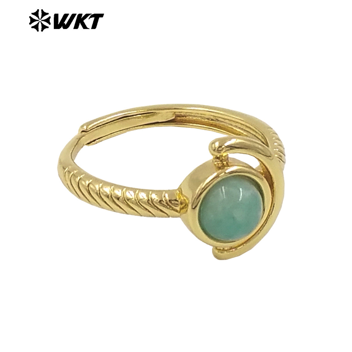 WT-R540 Newest Delicate Tiny Round Natural Stone Women Birthday Ring in Open Size With 18k Gold Plated