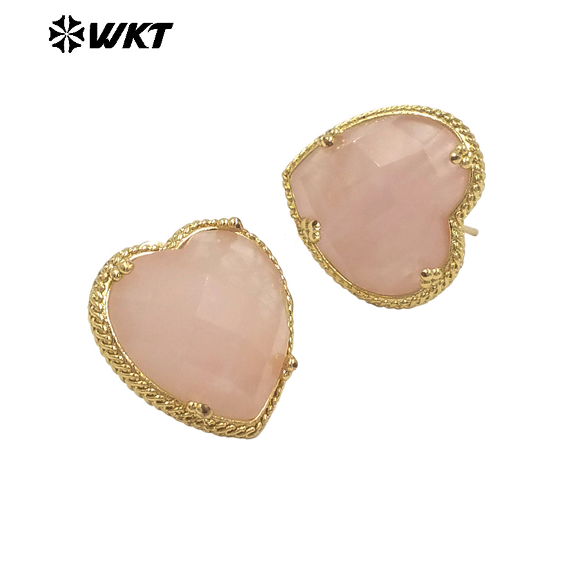 WT-E787 Newest Romantic Design Natural Gemstones Heart Studs Shape Amazonite Stone Gold Plated Women Lovely Jewelry Earrings