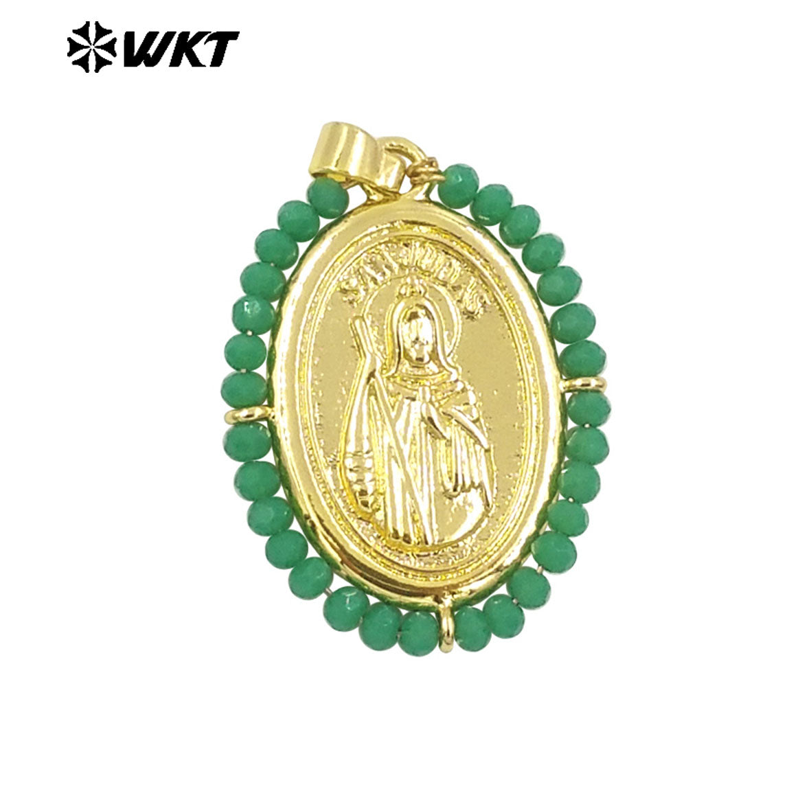 WT-MN989 Women Handmade Crystal Wire Wrapped Oval Shape 18K Gold Plated Miraculous Medal Necklace for Spring