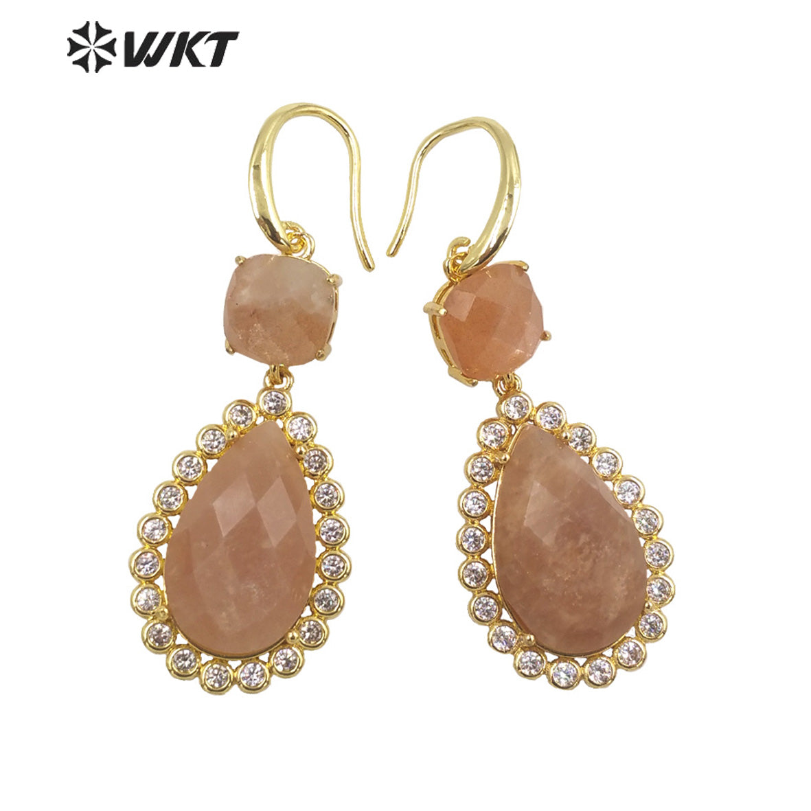 WT-E697 Wholesale Fashion Micropaved Cubic Zircon Setting Stone Earrings Attractive Long Drop Gemstone Hoop Earrings for Gift
