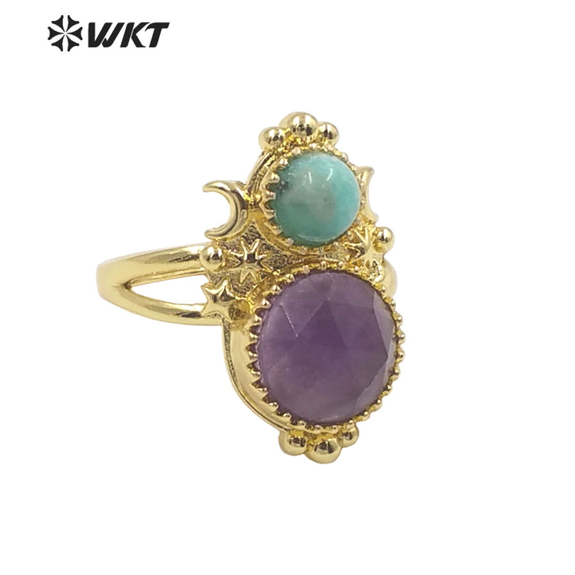WT-R477 New Design Vintage Gemstone Ring With Pearl Charms Women Fashion Gold Plated Peacock Stone Ring Boho Charming Ring