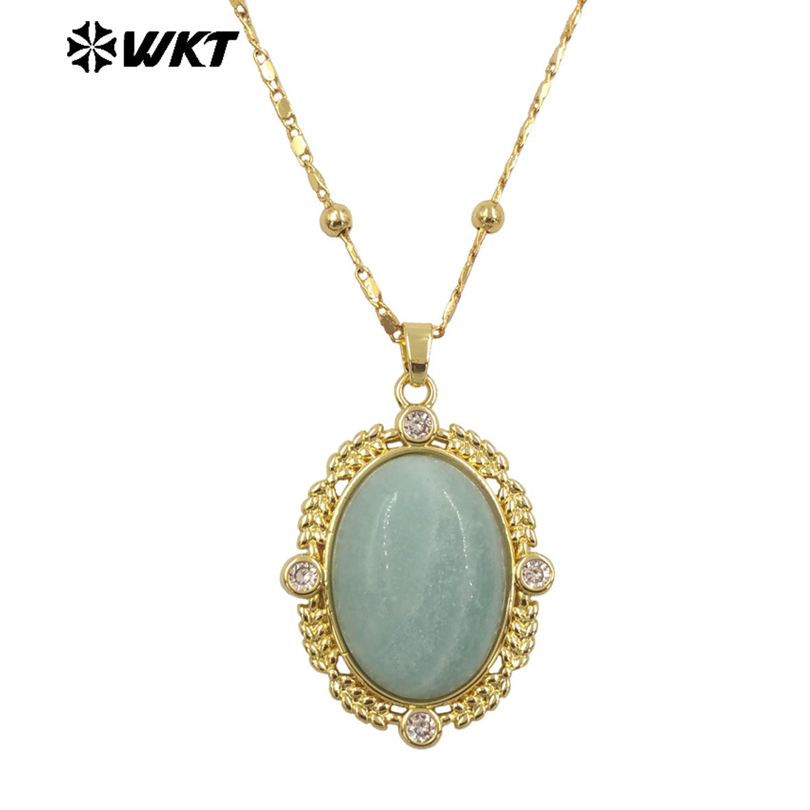 WT-N1474 Amazing 18K Real Gold Plated Resist Tarnishable Natural Gemstone Bezel Setting Oval Shape With Zircon Stone Necklace