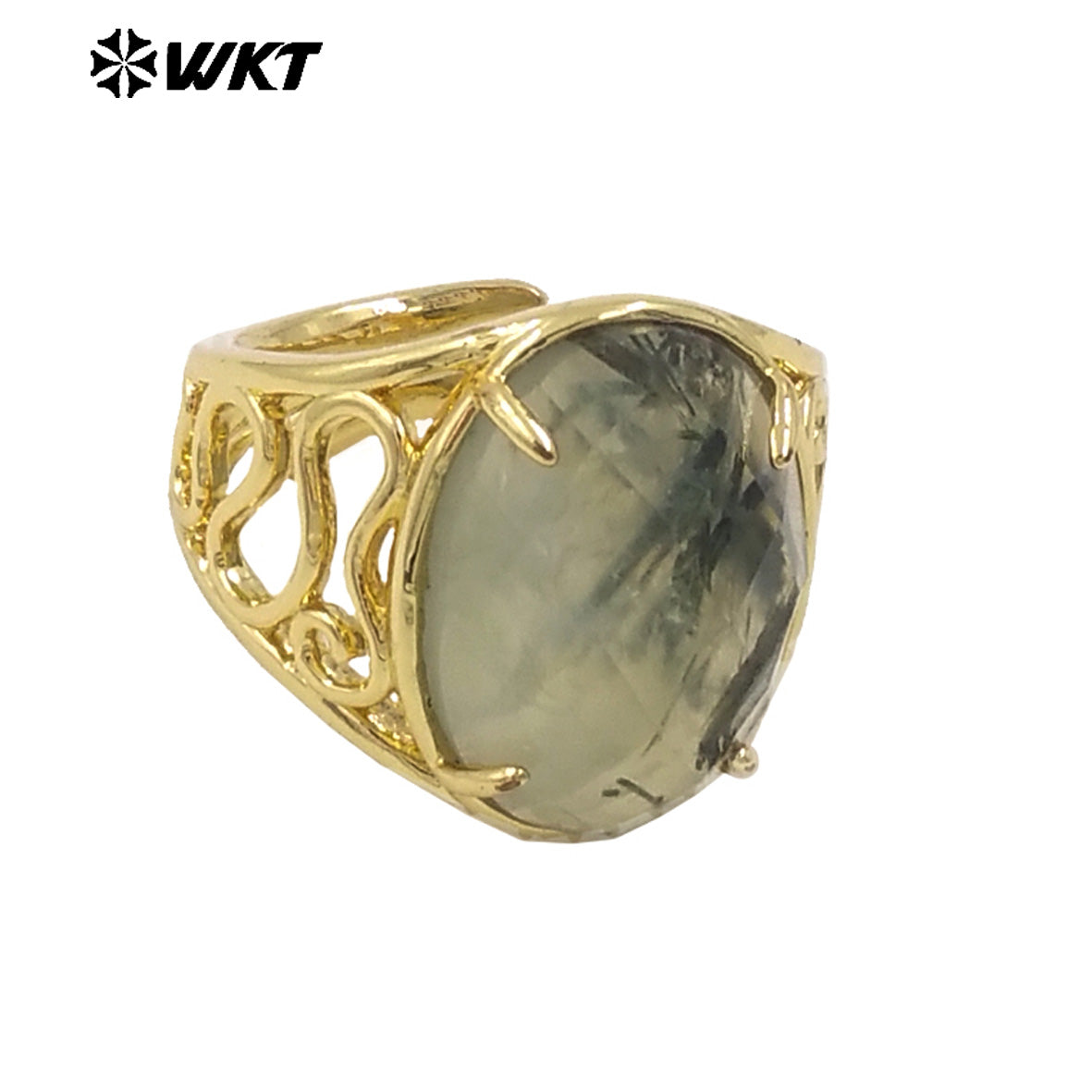 WT-R527 WKT New Design Natural Oval Faceted Gemstone With Clawing Setting Sun Stone Women Cocktail Ring