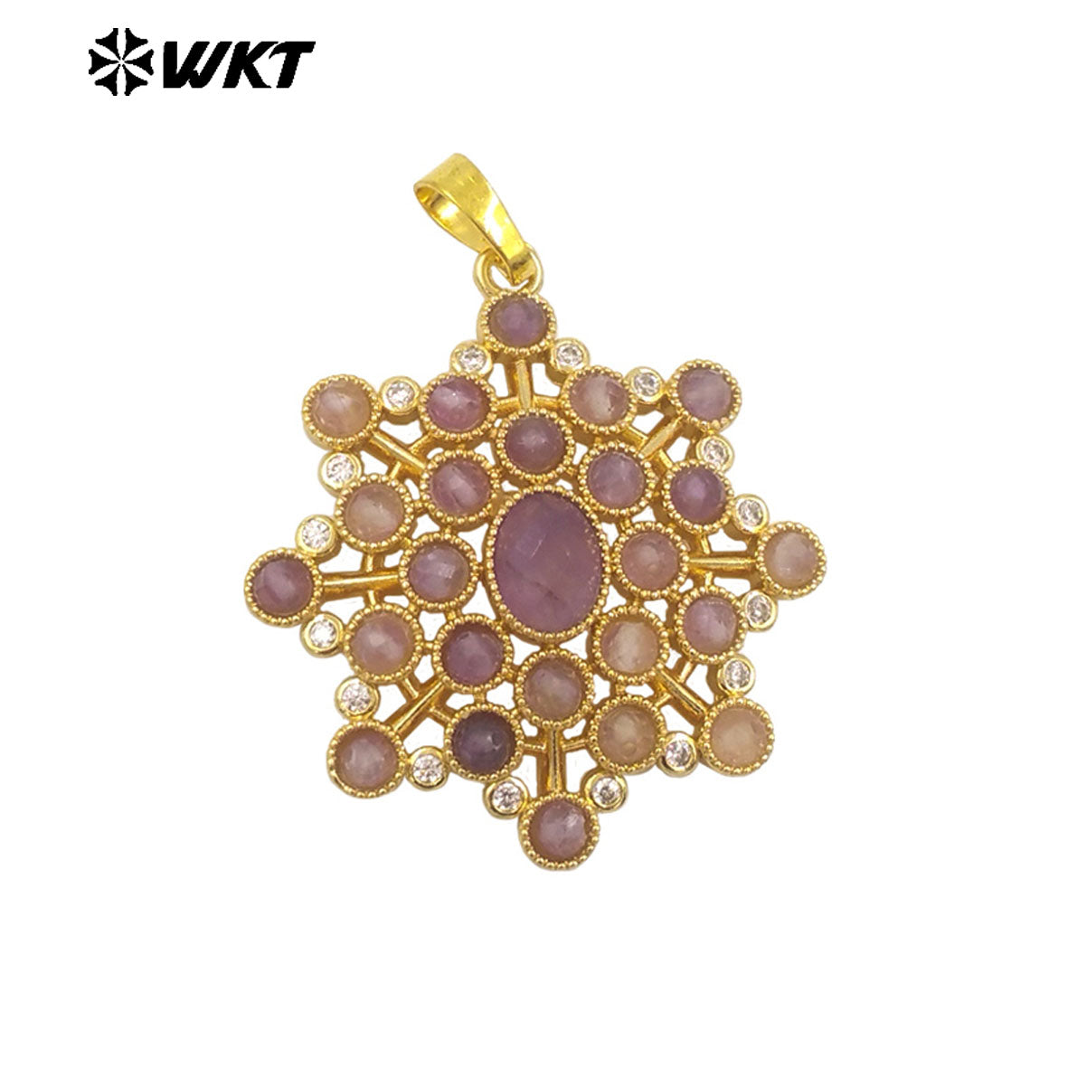 WT-P1977 WKT New Hand Make Multi Stone Setting Women Energy Amethyst Gemstone Flower Shape Jewelry Pendants
