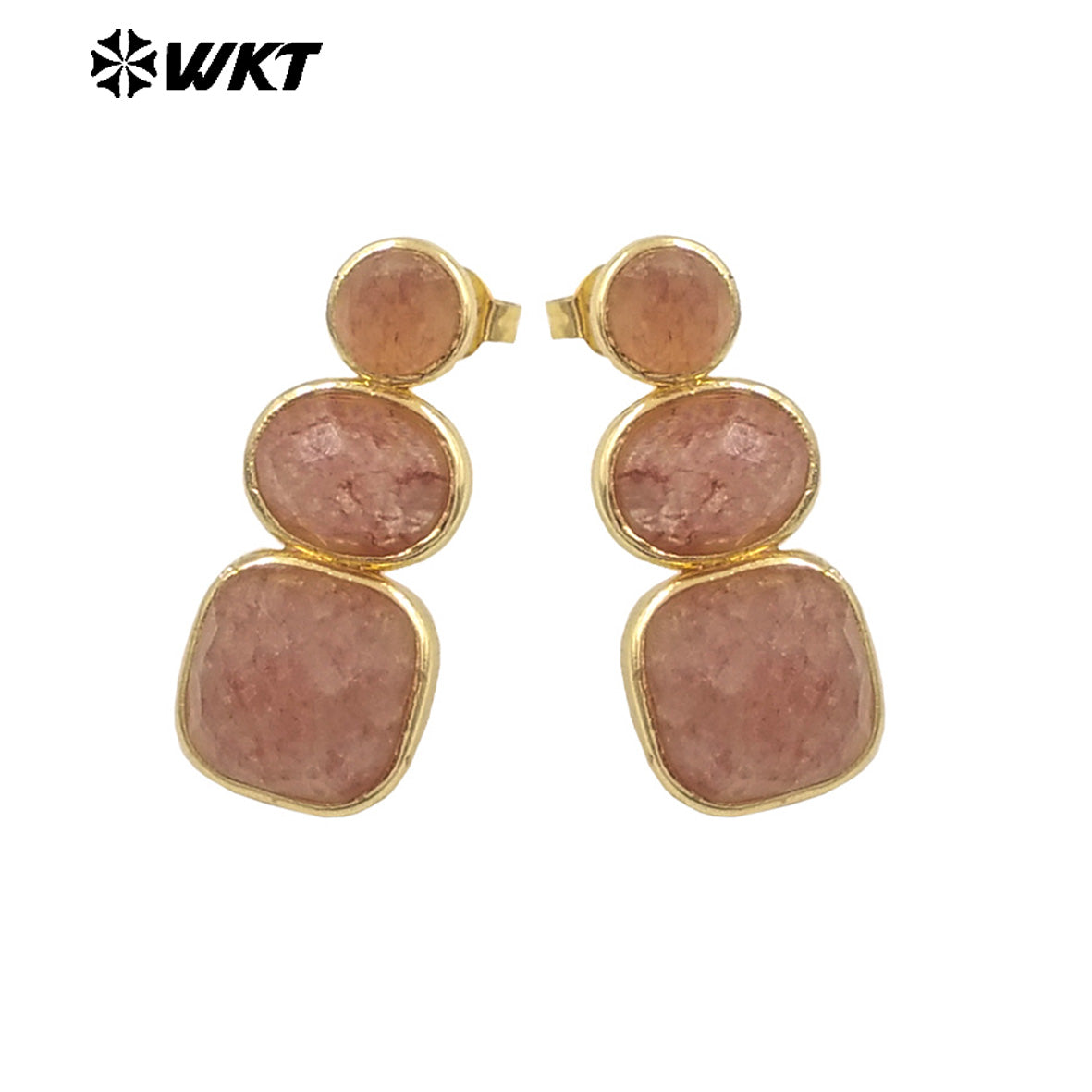 WT-E754 WKT Precious Triple Stone Assemble Handmade Setting Natural Amethyst Lapis Long Dangle Geometric Lady Earrings