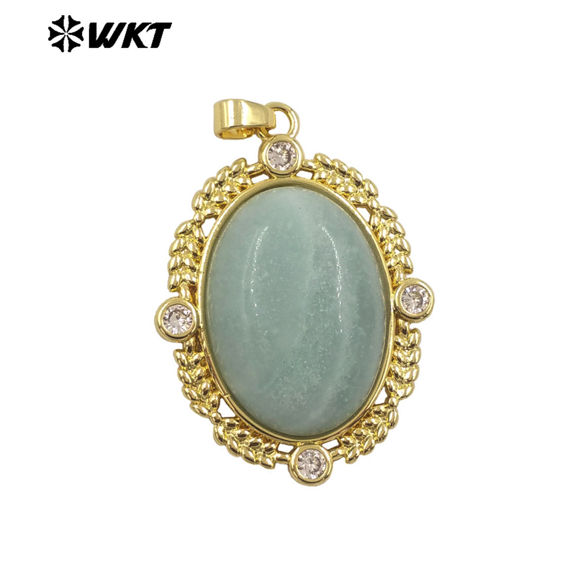 WT-P1985 Wholesale Fashion Gold Bezel Setting With Zircon Around Natural Oval Rose Quartz Stone Pendant for Necklace