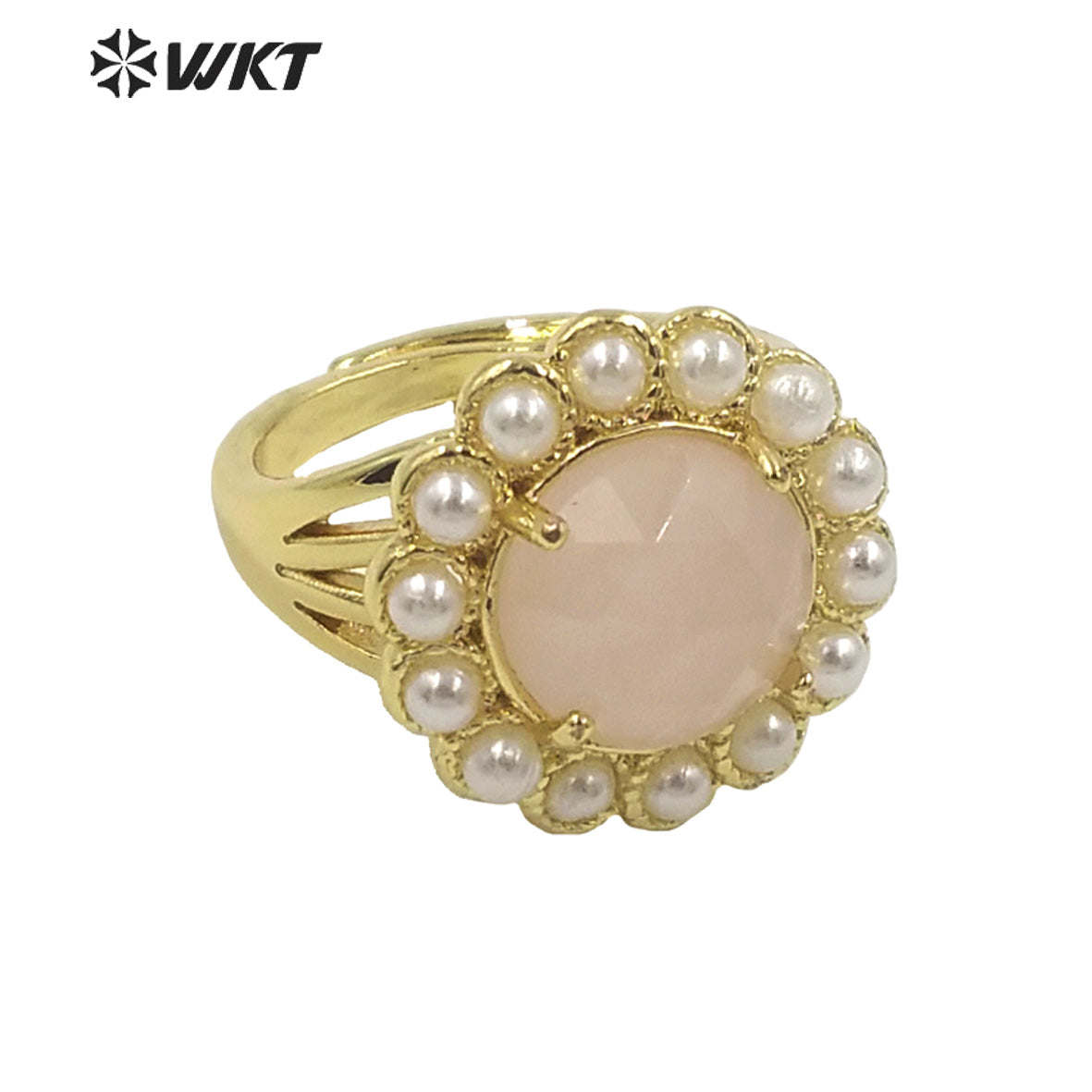 WT-MPR079 Wholesale Fashion 18K Real Gold Plated Round Gemstone Malachite Natural Stone Lady Ring Popular INS Hot Women Ring