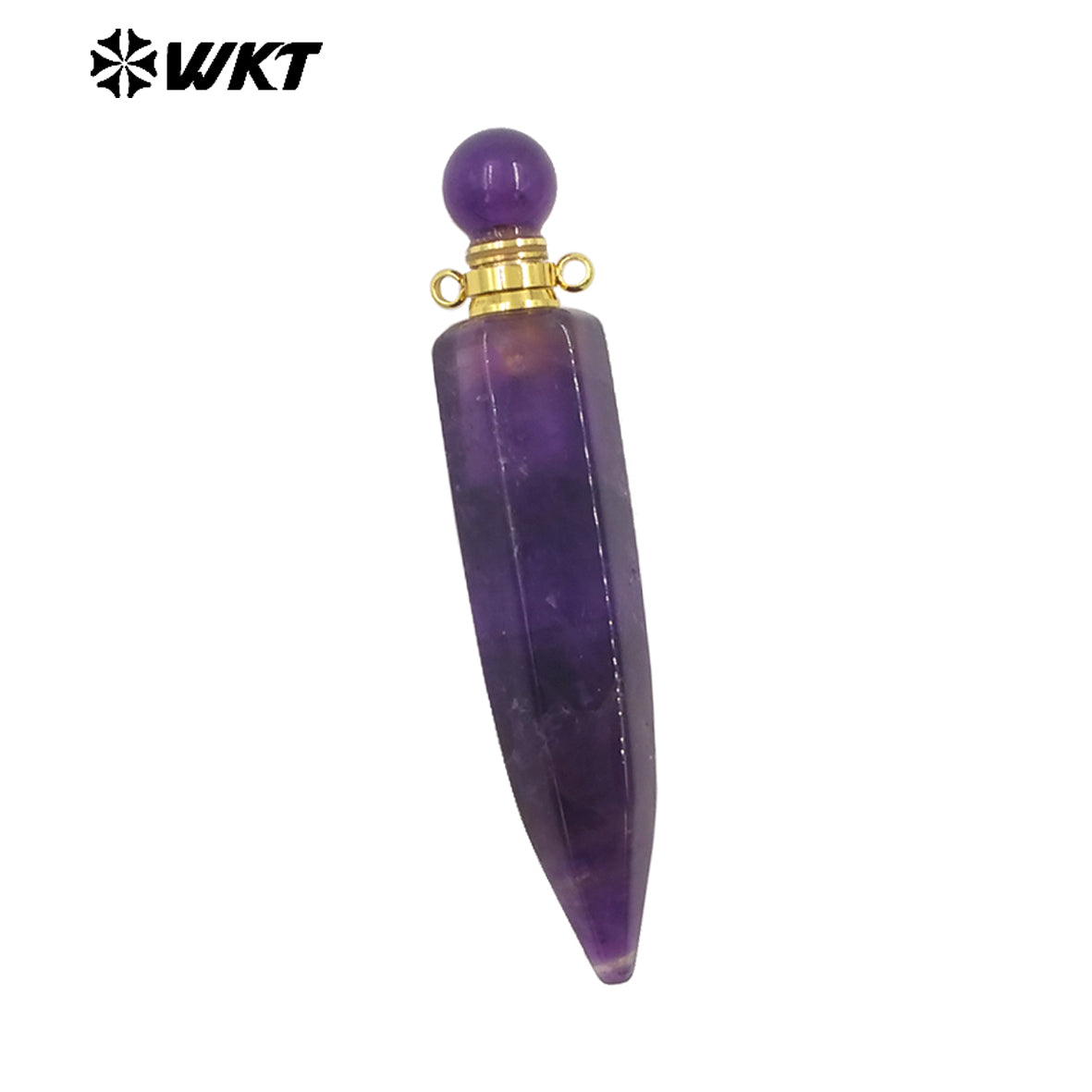 WT-P1984 Wholesale Fashion Gold Plated Long Bullet Shape Natural Lapis Amethyst Quartz Stone Made Women Perfume Bottle Pendants