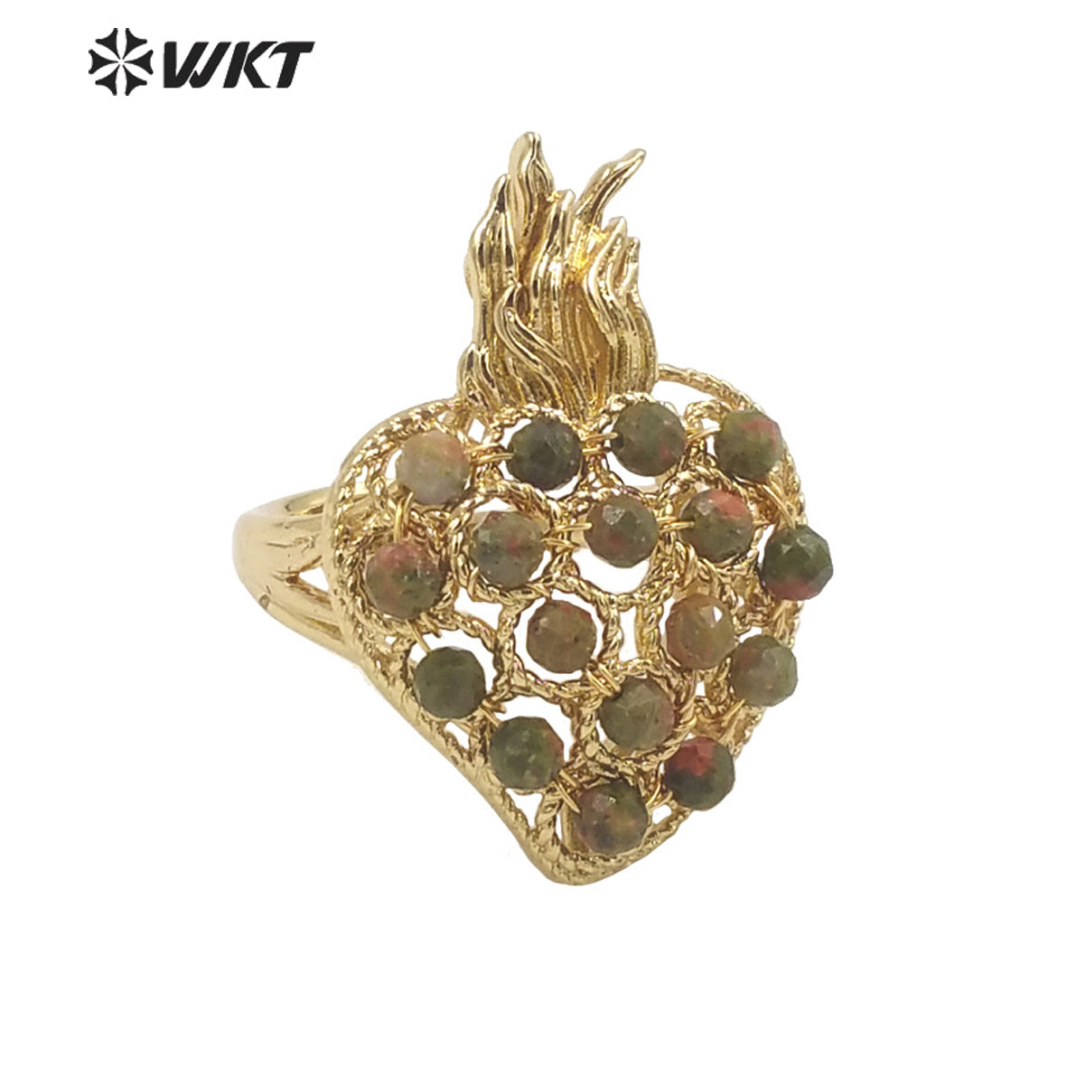 WT-R454 WKT New Design 18k Gold Plated Handmade Gemstone Fire Torch Ring Natural Precious Birthday Stone Ring