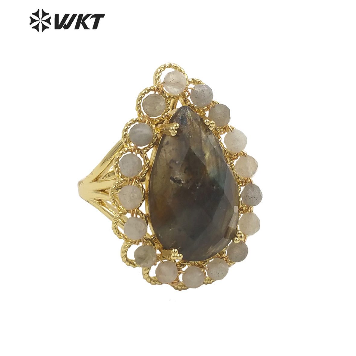 WT-R458 Gorgeous Invisible Setting Natural Teardrop Stone Ring 18k Gold Plated Precious Gemstone Drop Anniversary Ring