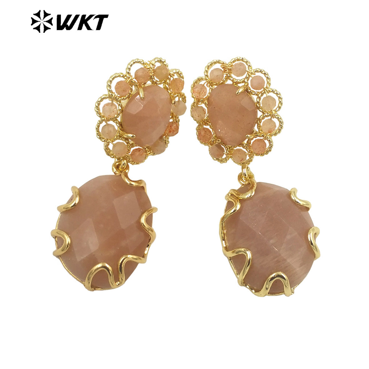 WT-E720 Gorgeous Faceted Stone Made Earrings Women Gold Claw Setting Handmade Sun Stone Dangle Earrings INS Hot Charming Earring