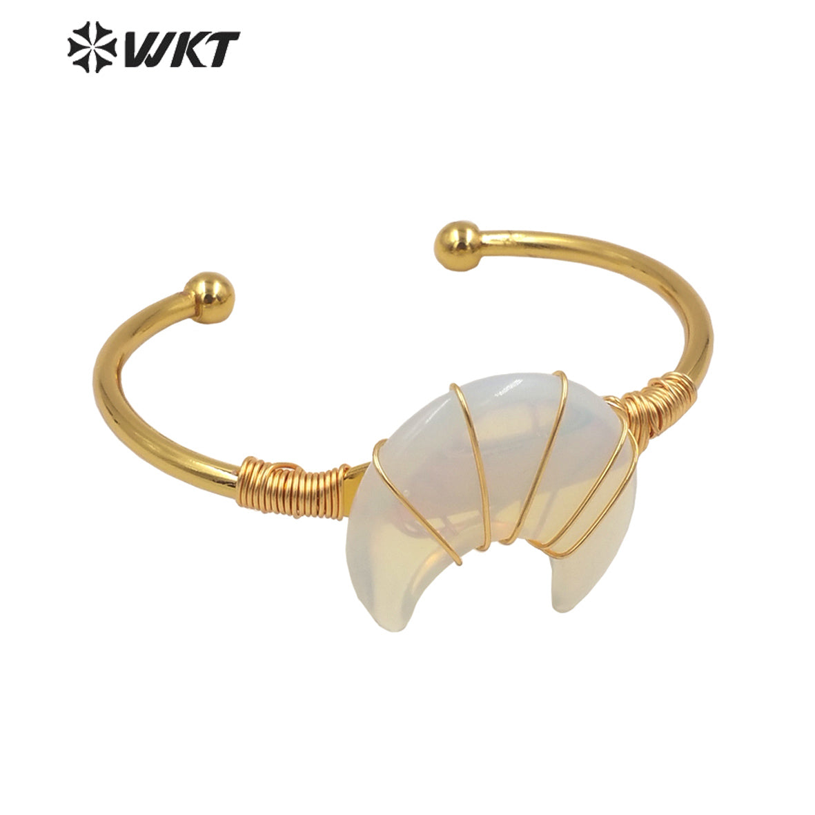 WT-B604 Natural Stone Bangles Delicate Crescent Stone Bangles Opening Adjustable Charming Bamgles Natural Gemstone Bangles