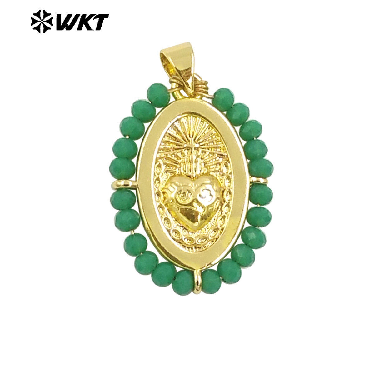WT-MN993 New Spring Design 2024 Oval Shape Sant Heart Religious Gold Medal Necklace Women Jewelry