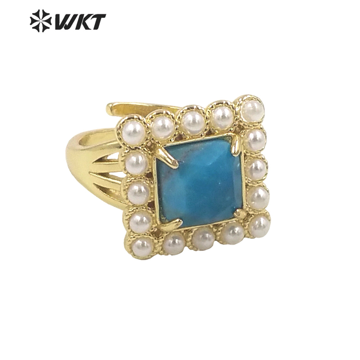 WT-MPR077 Delicate Charming Lady Square Natural Gemstone with Claw Setting 18K Gold Plated Birthday Stone Ring