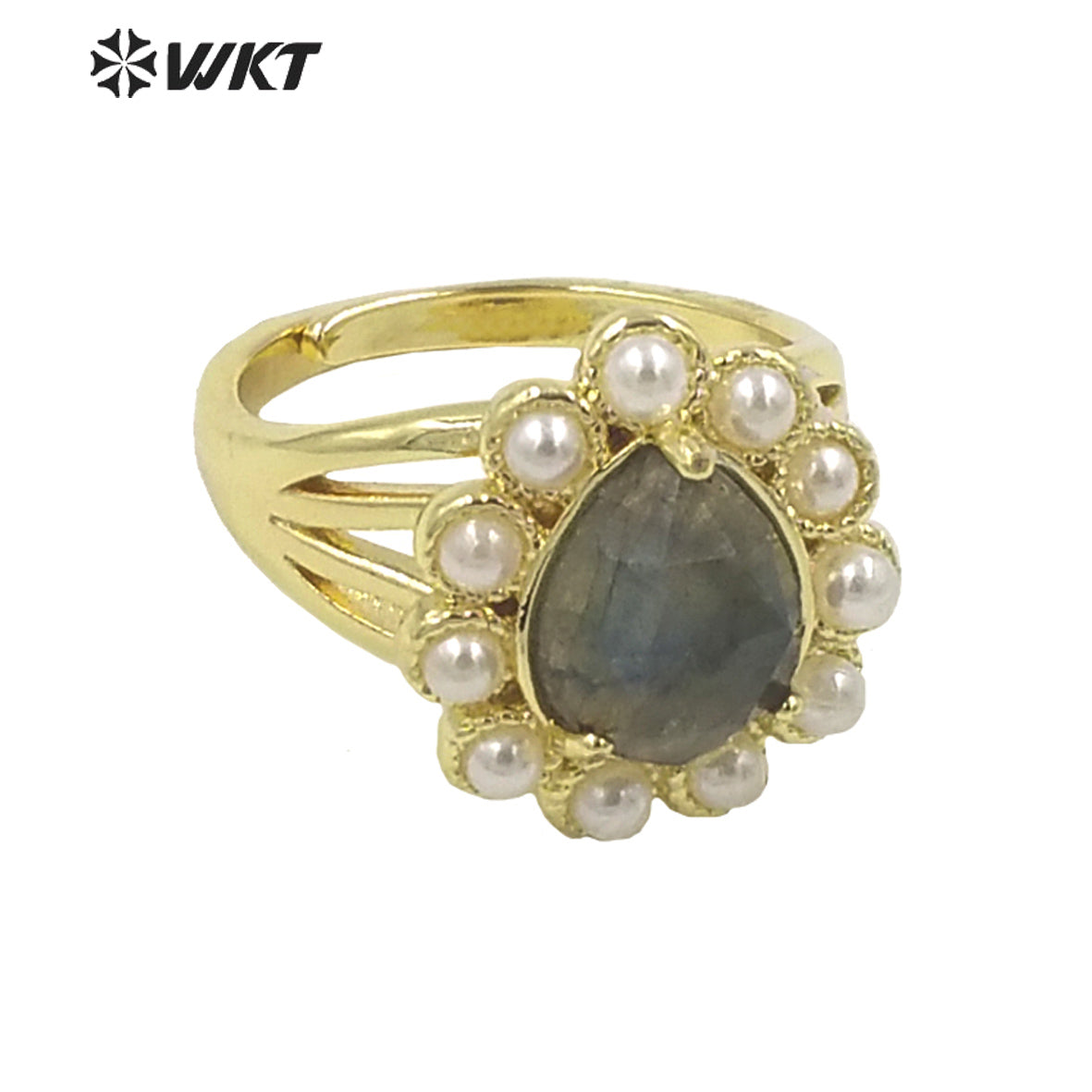 WT-MPR082 Amazing Delicate Fashion Gold Women 18K Plated Teardrop Open Adjustable Tiger Eye Stone Ring