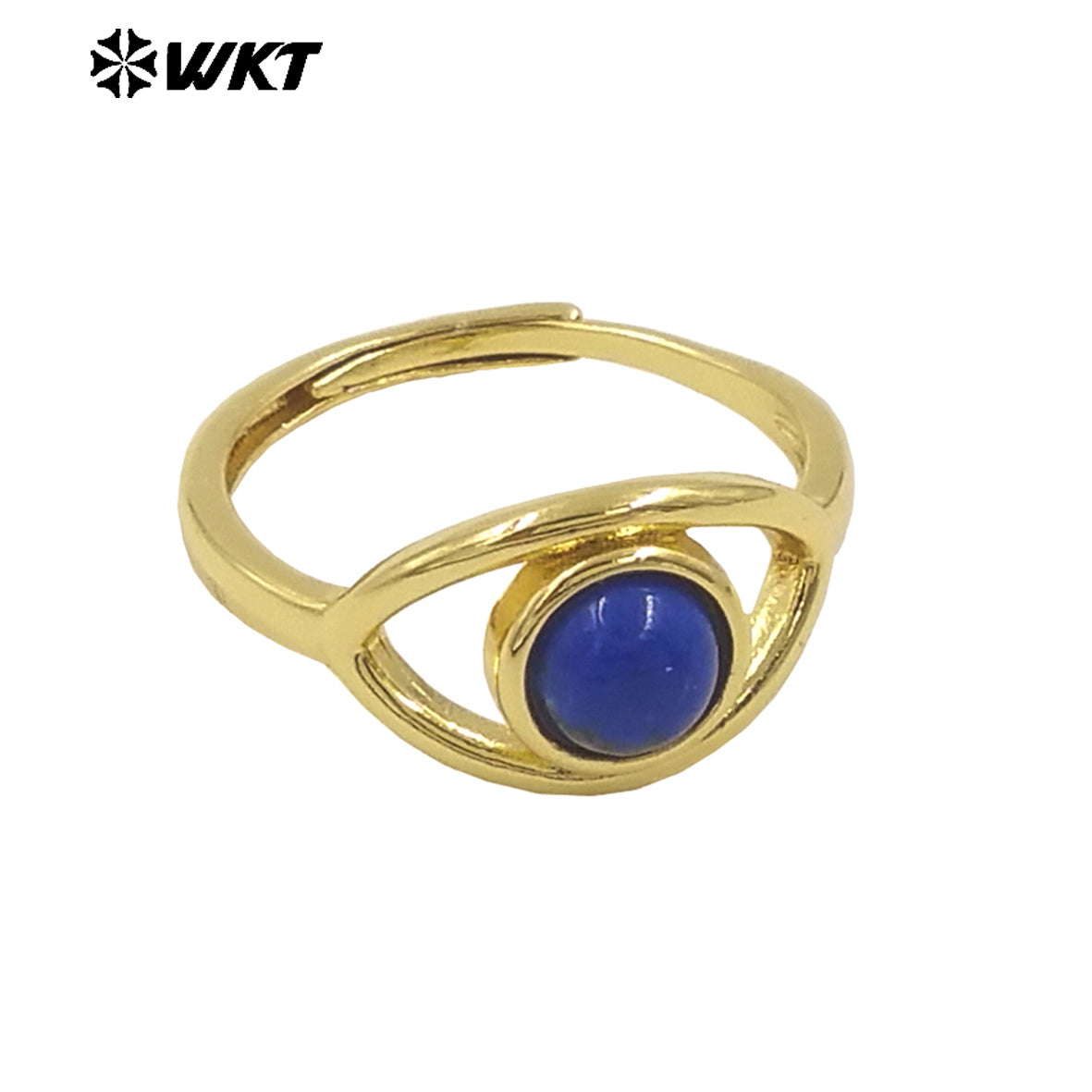 WT-R538 Wholesale Fashion Gold Plated Charming Eye Shape With Natural Amazonite Gemstone Party Ring in Adjustable Size