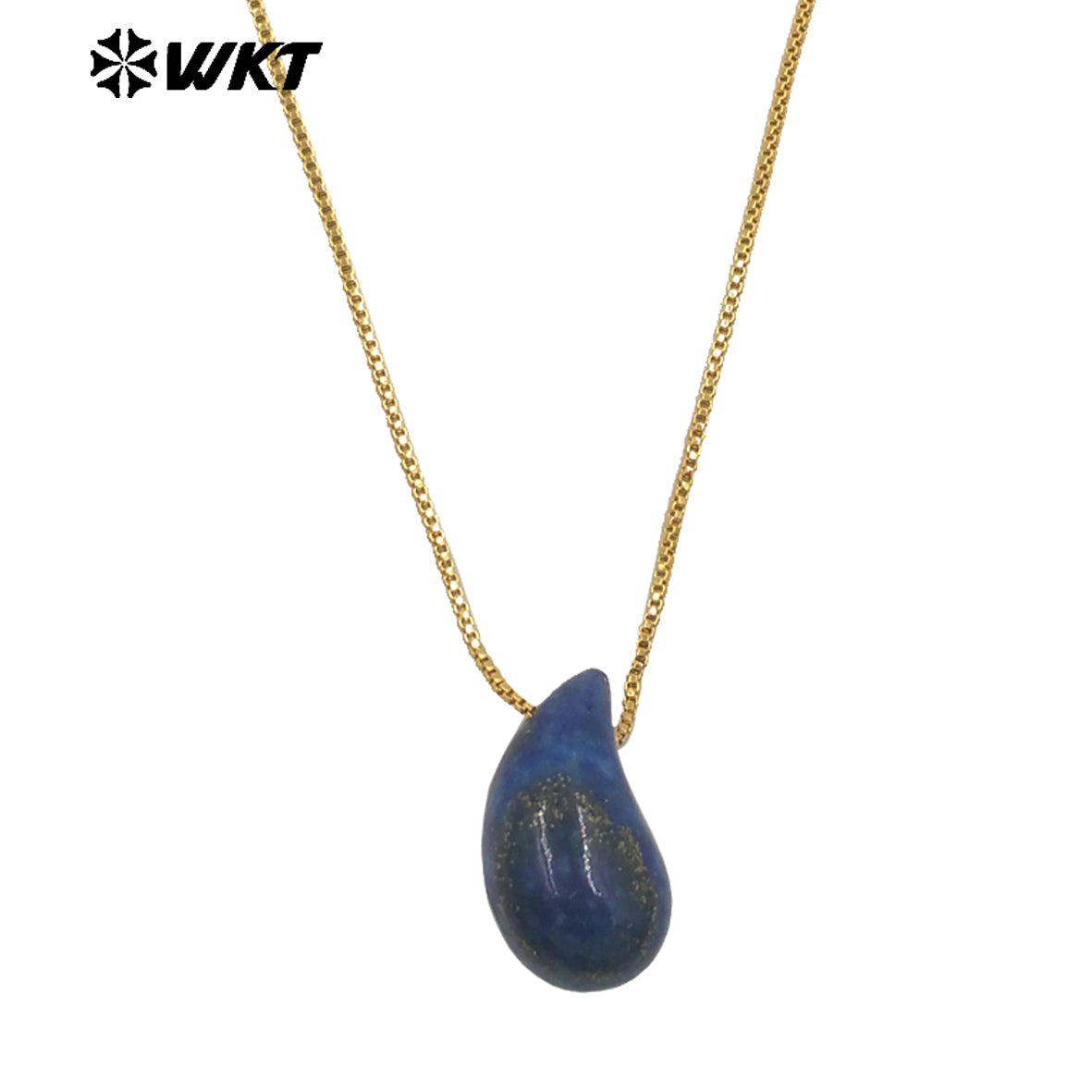 WT-N1483 WKT Wholesale New Design Natural Gemstone Necklace With Gold Color Tiny Chain Waterdrop Shape Female Birthday Jewelry