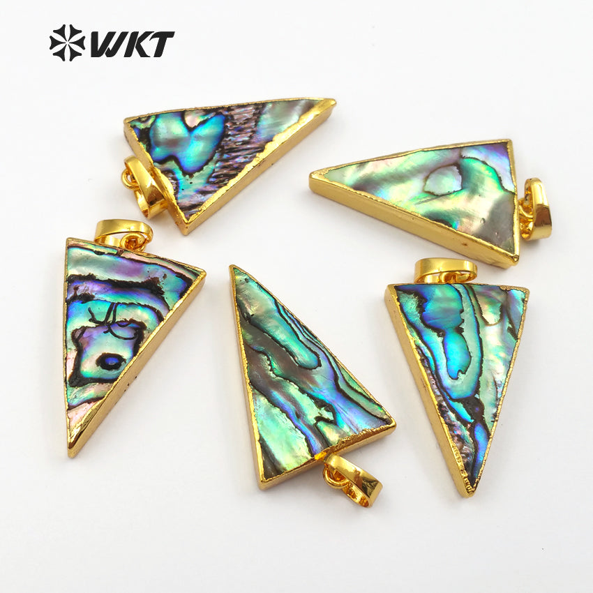 WT-P777 Amazing Sparkly Natural Abalone Triangle Pendant , Charming Small Gold Plated Triangle Abalone Pendant