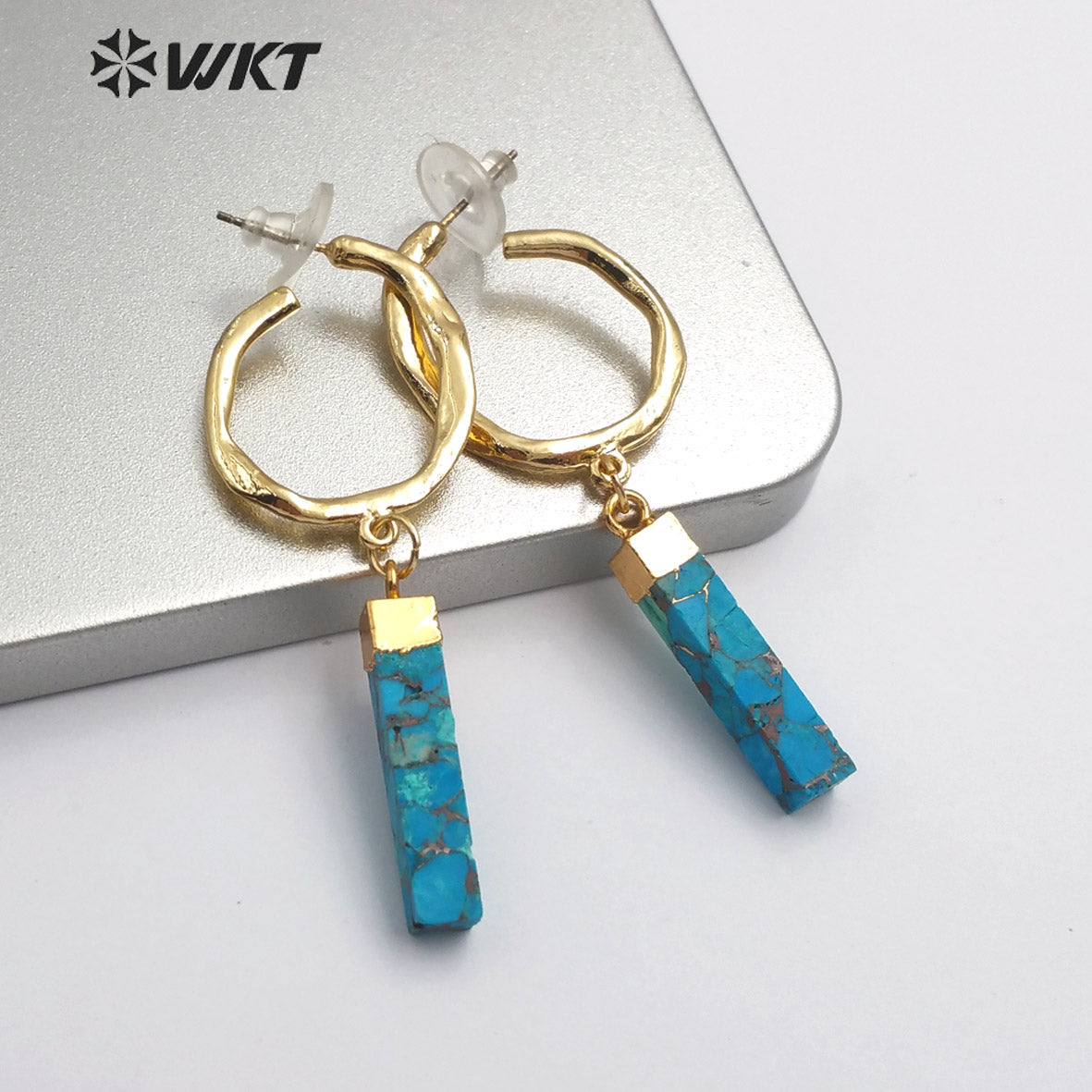 WT-E550 Blue Vein Turquoises OrnamentsJewelry Gold Electroplated Earring Gemstones Earring for Women Fashion Jewelry