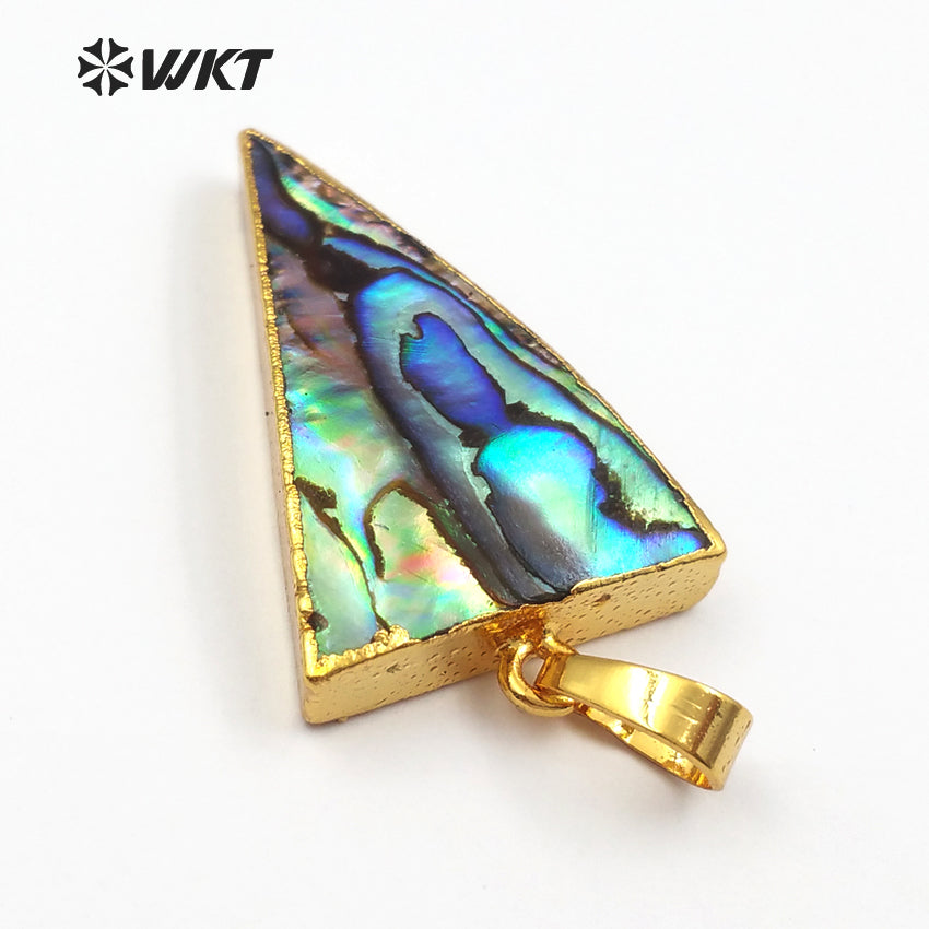 WT-P777 Amazing Sparkly Natural Abalone Triangle Pendant , Charming Small Gold Plated Triangle Abalone Pendant
