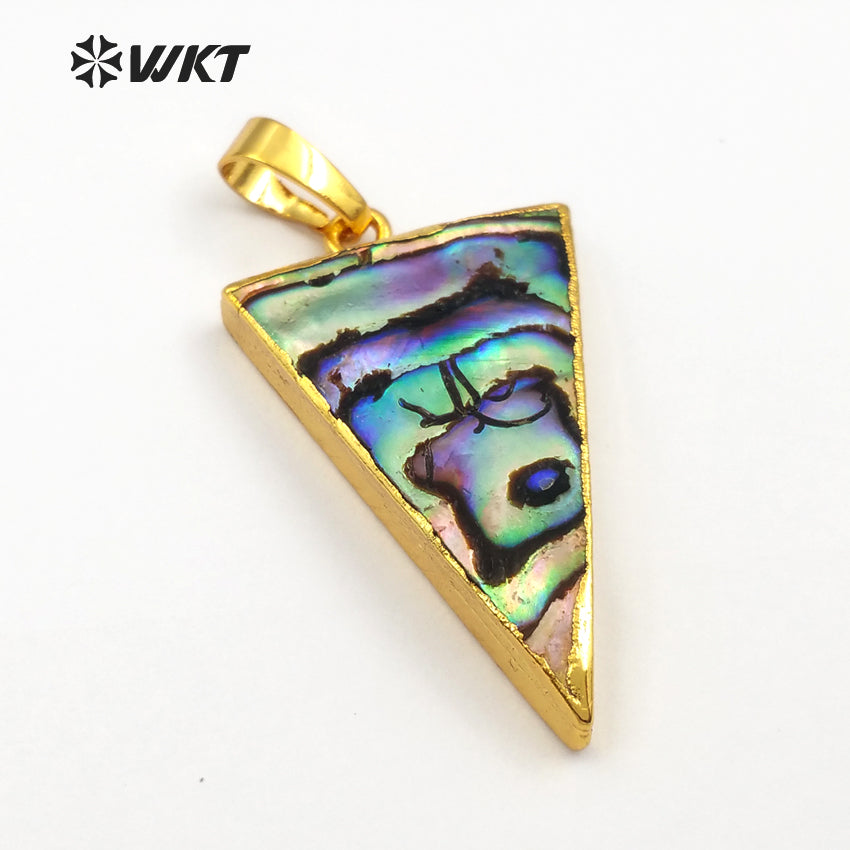 WT-P777 Amazing Sparkly Natural Abalone Triangle Pendant , Charming Small Gold Plated Triangle Abalone Pendant