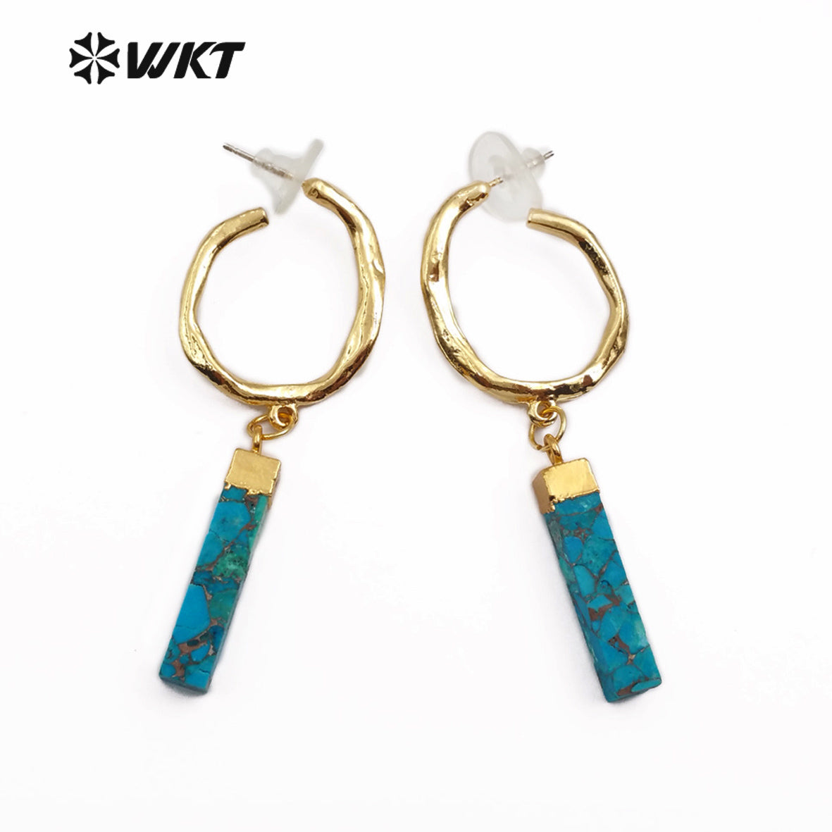 WT-E550 Blue Vein Turquoises OrnamentsJewelry Gold Electroplated Earring Gemstones Earring for Women Fashion Jewelry
