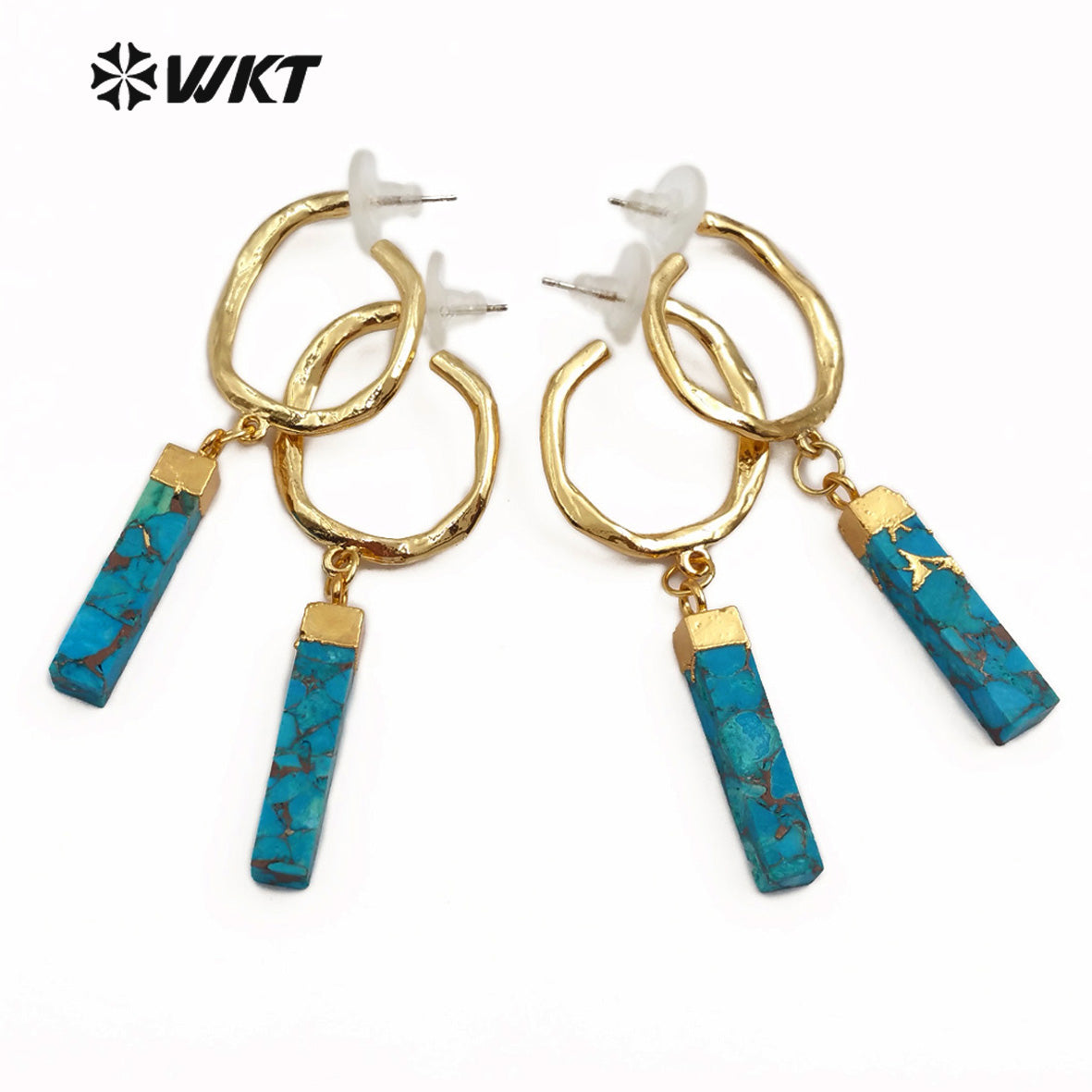 WT-E550 Blue Vein Turquoises OrnamentsJewelry Gold Electroplated Earring Gemstones Earring for Women Fashion Jewelry