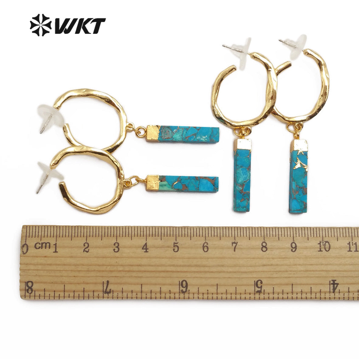 WT-E550 Blue Vein Turquoises OrnamentsJewelry Gold Electroplated Earring Gemstones Earring for Women Fashion Jewelry