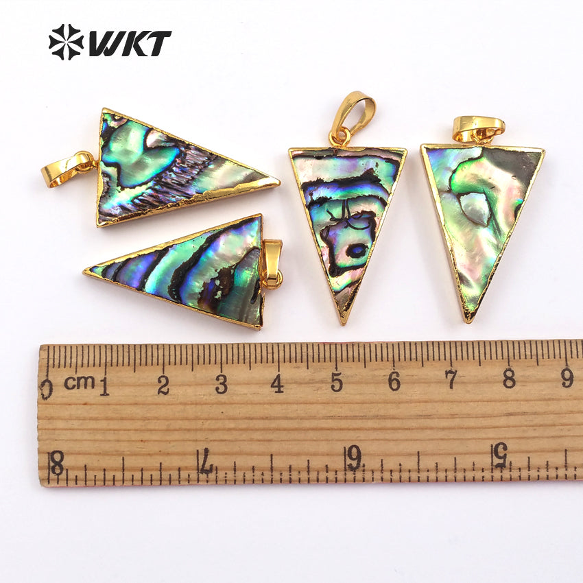 WT-P777 Amazing Sparkly Natural Abalone Triangle Pendant , Charming Small Gold Plated Triangle Abalone Pendant