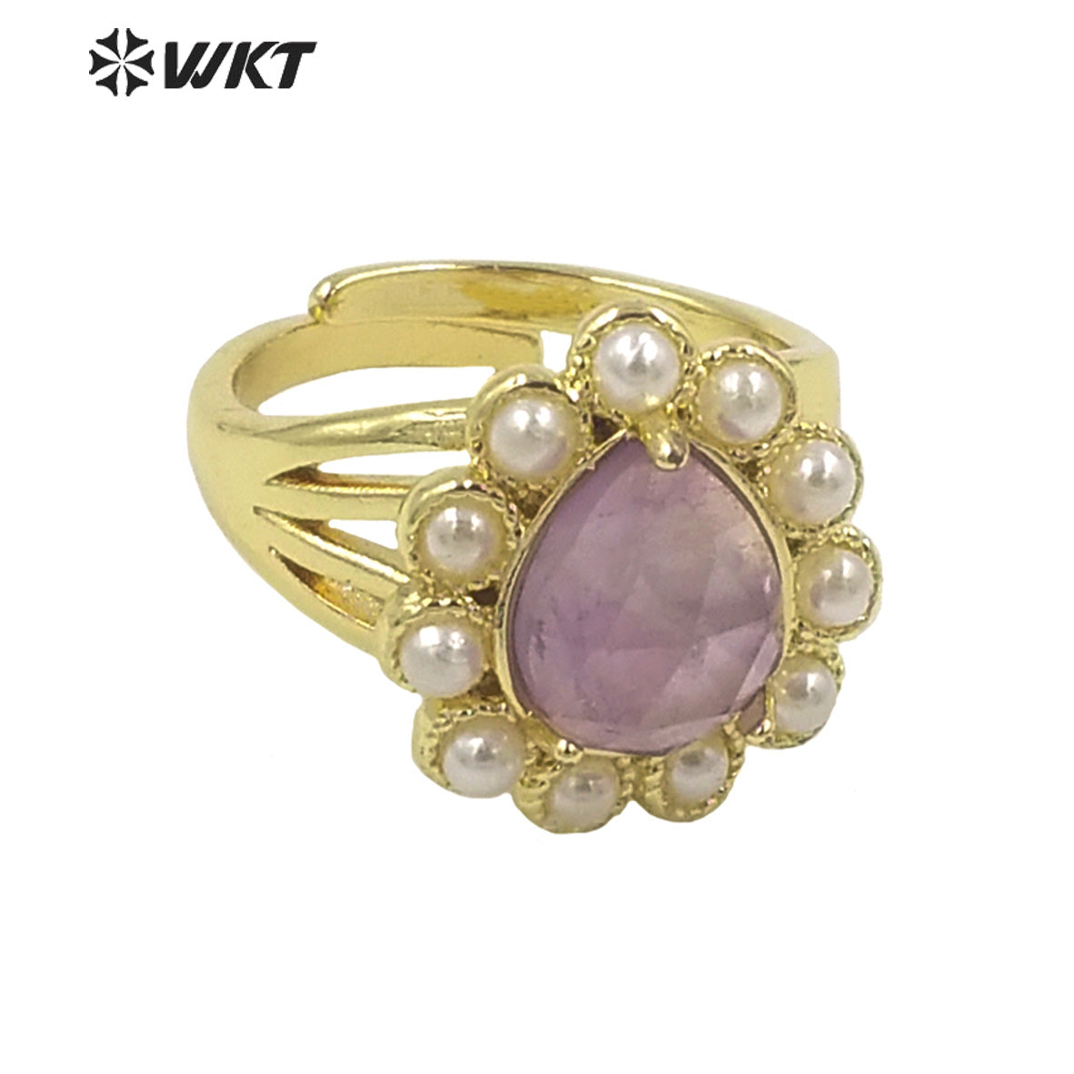 WT-MPR082 Amazing Delicate Fashion Gold Women 18K Plated Teardrop Open Adjustable Tiger Eye Stone Ring