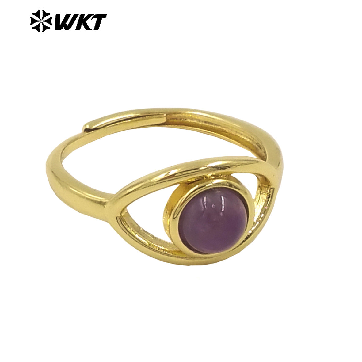 WT-R538 Wholesale Fashion Gold Plated Charming Eye Shape With Natural Amazonite Gemstone Party Ring in Adjustable Size