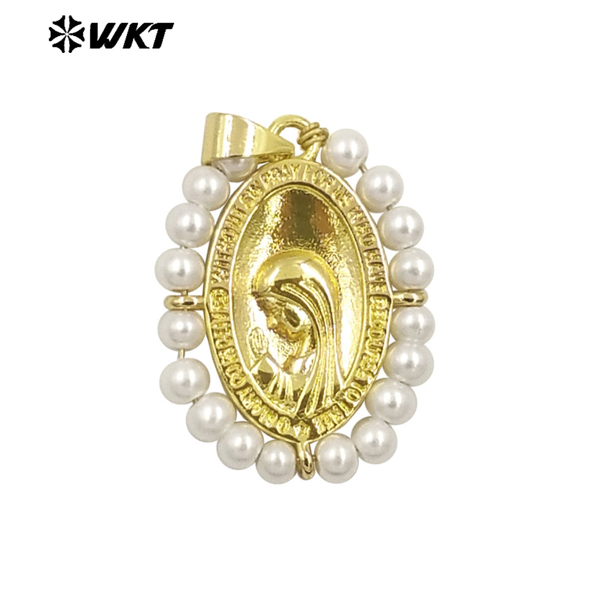 WT-MN995 WKT 18K Gold Plated Yellow Brass Metal Carved With Handmade Wire Wrapped Crystal Beads the Beauty Face Necklace