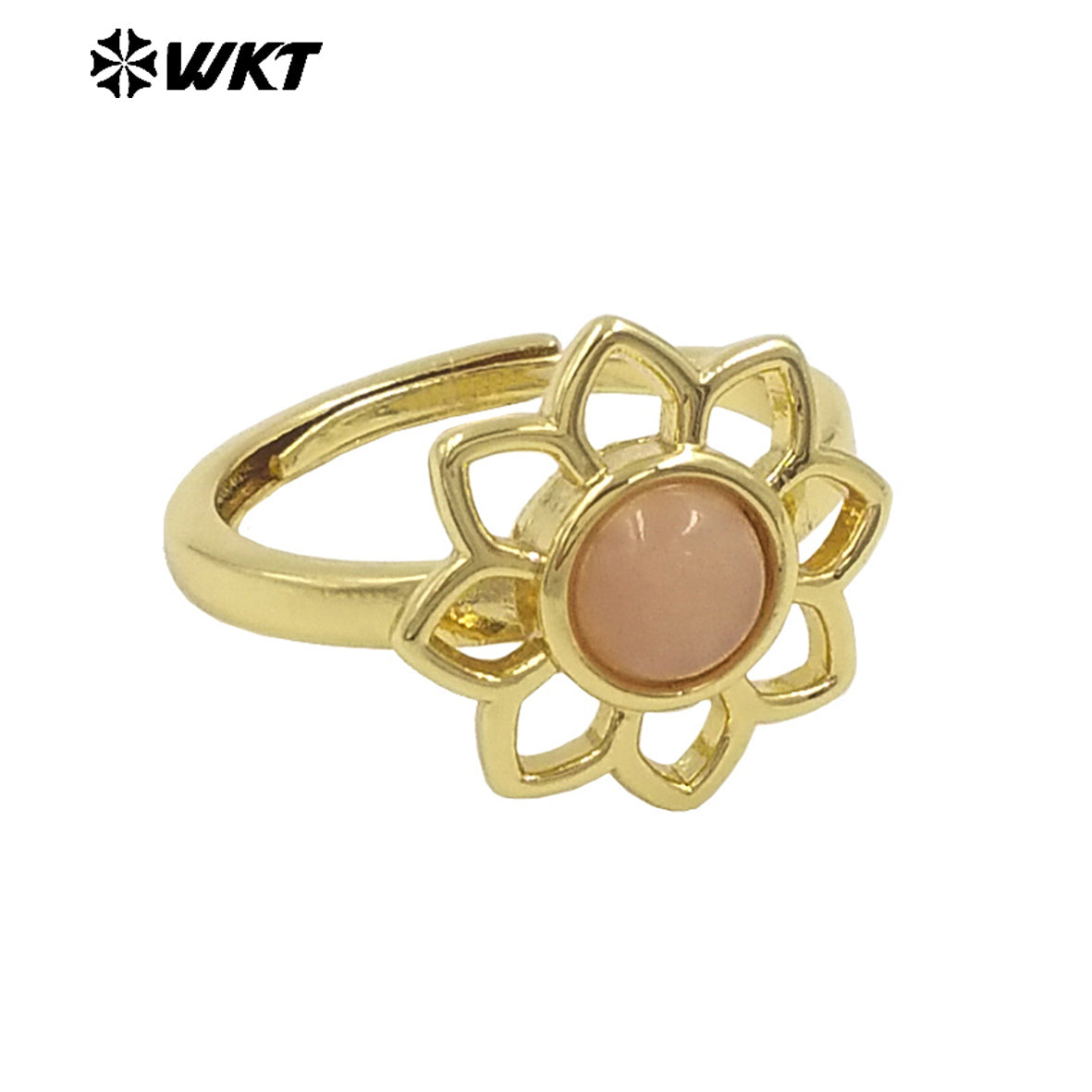 WT-R535 Elegant Gold Plated Resist Tarnishable Lotus Flower Stone Ring for Lady Daily Wear or Gift for Friend Jewelry