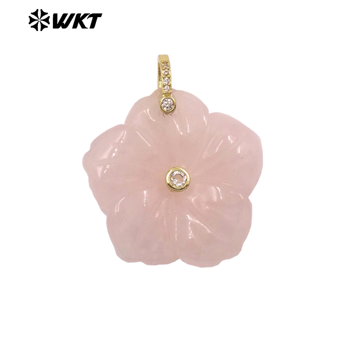 WT-P2029 Delicate Fashion Zircon And Natural Gemstones Hand Carved Lovely Flower Shape Pendant For Ladies Jewelry Making