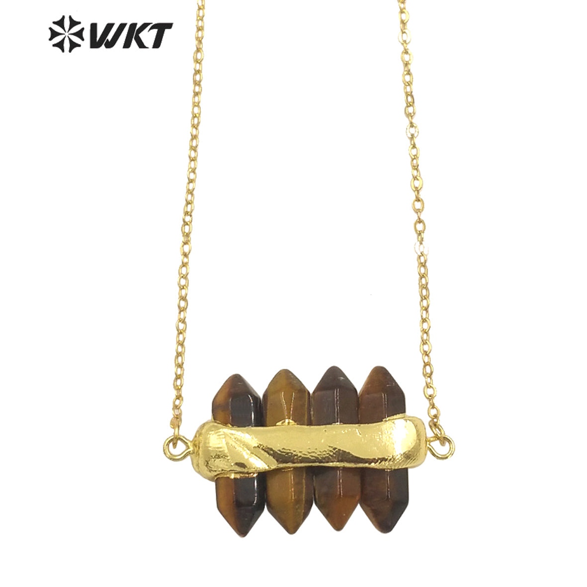 WT-N1460 WKT NEW Design Double Gemstone Point Rose Quartz Amethyst Energy Lucky Stone Necklace Many Colors Available